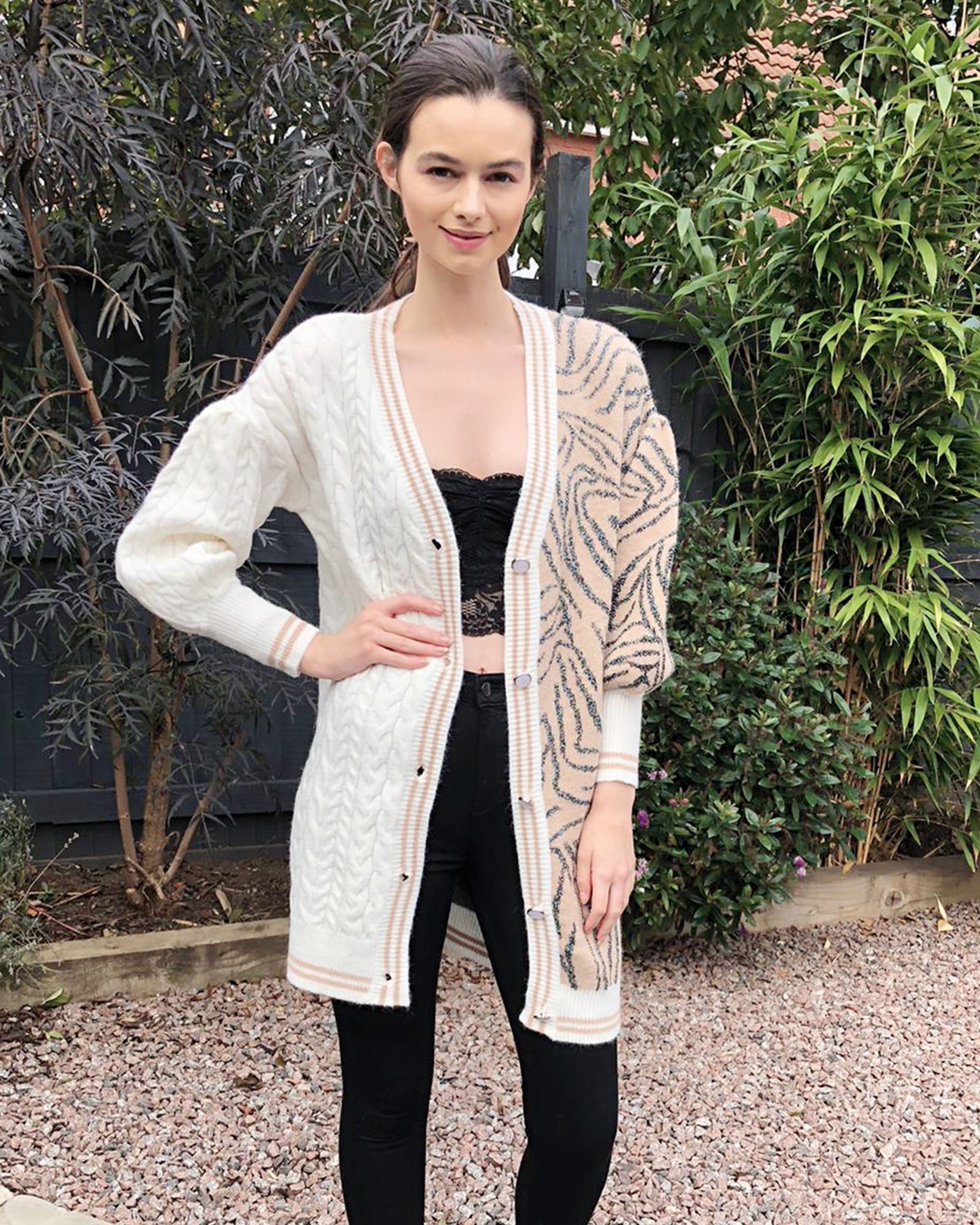 Olivia Row™ | Leopard print contrast long knit cardigan
