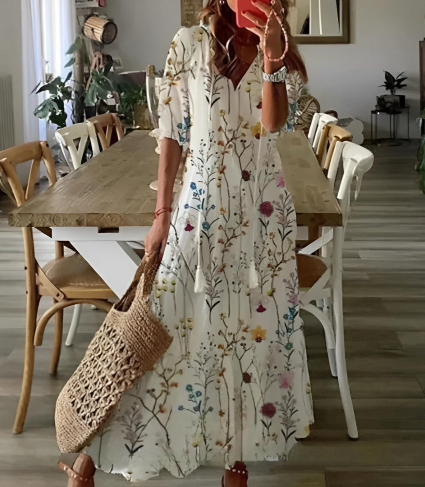 SOPHIA | BOHO VINTAGE V-NECK SUMMER DRESS