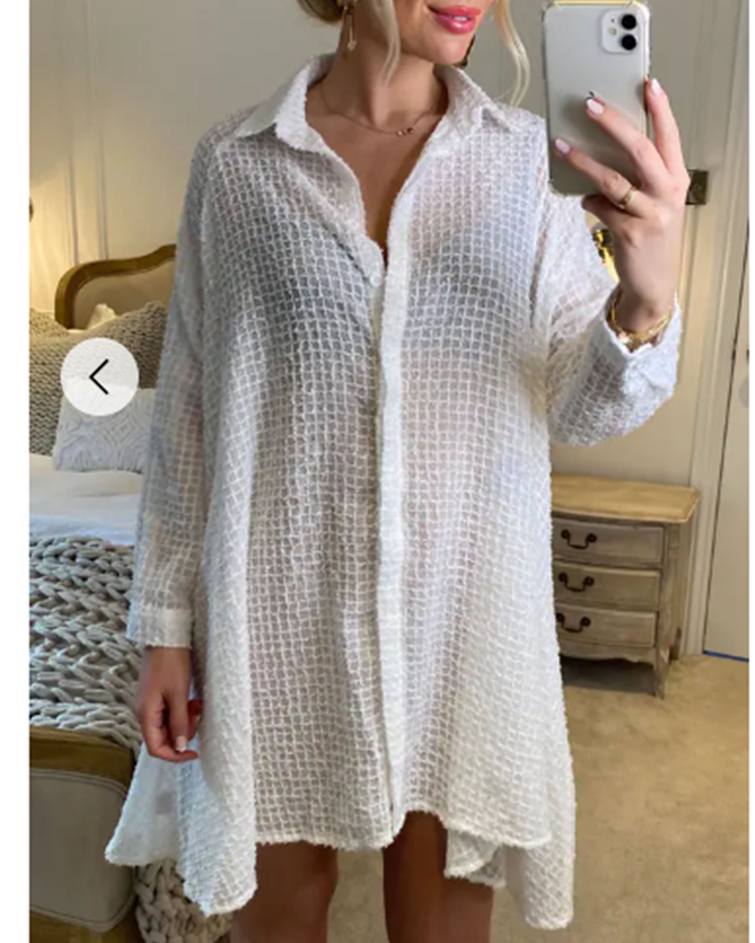 Olivia Row™ | Oversized shirt dress in white with shimmy hues fabric design