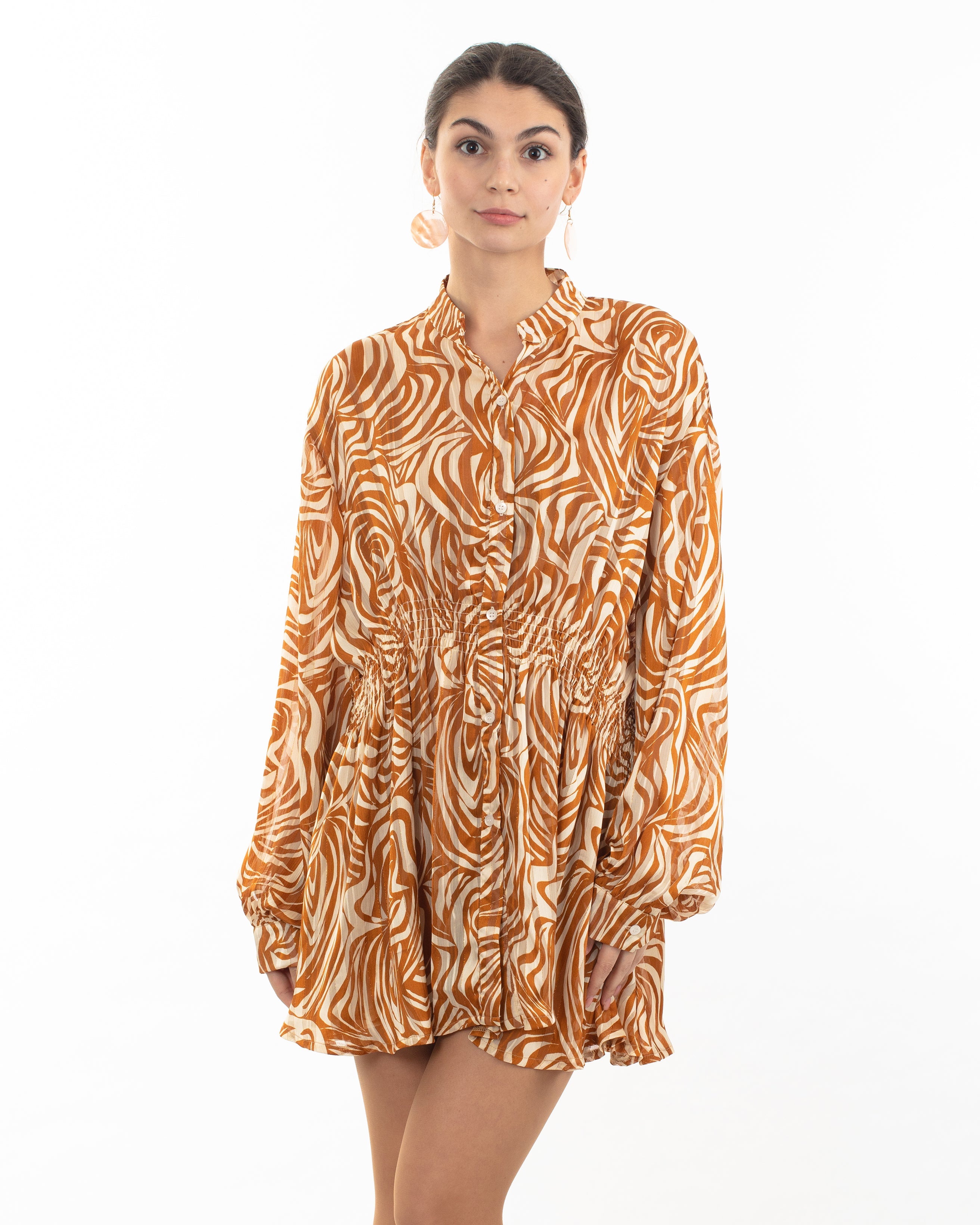 Olivia Row™ | Rose Scarf Print Mini Shirt Dress