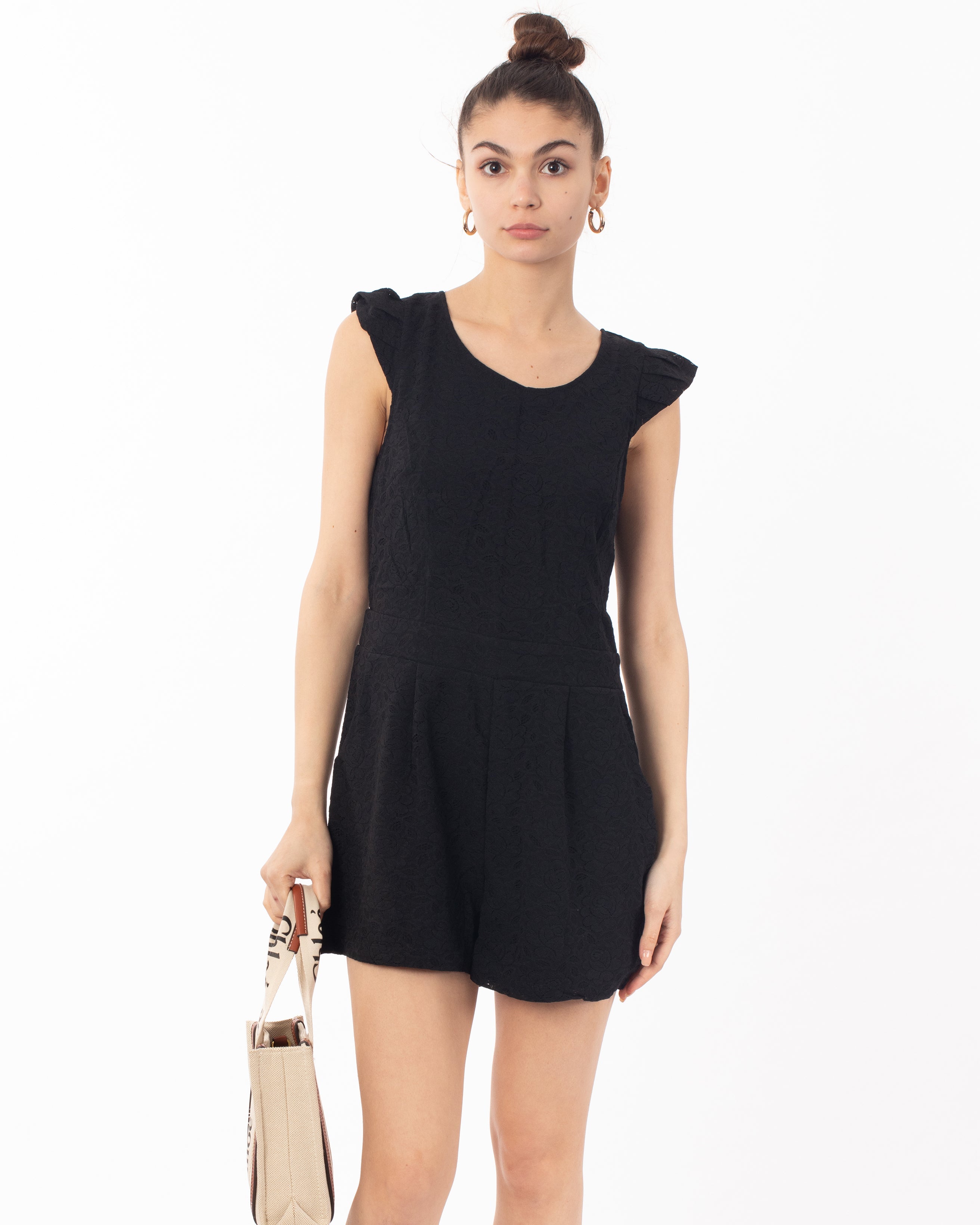 Olivia Row™ | Floral lace pattern playsuits with deep V back design