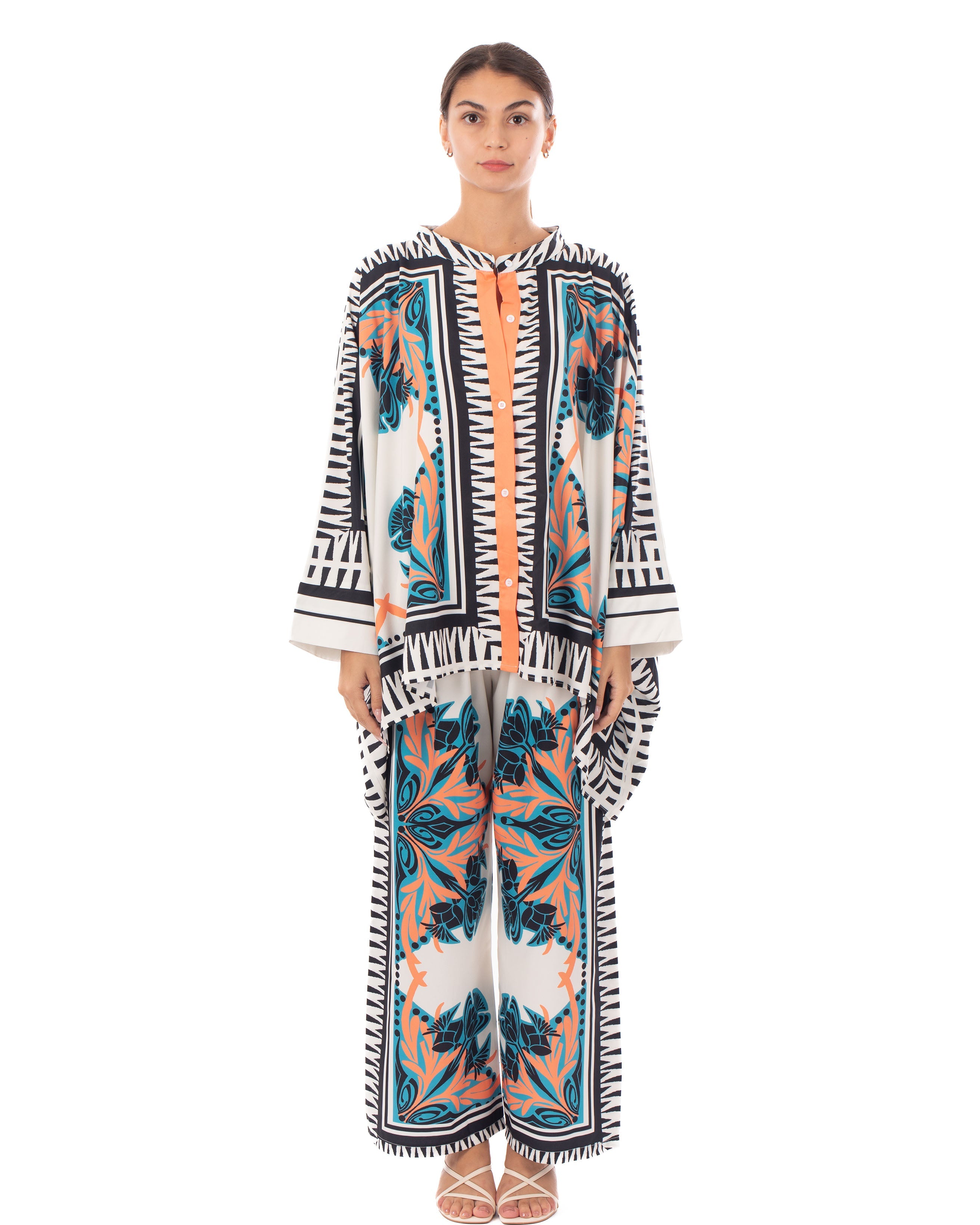 Olivia Row™ | Floral and Leaves Print Oversized shirt