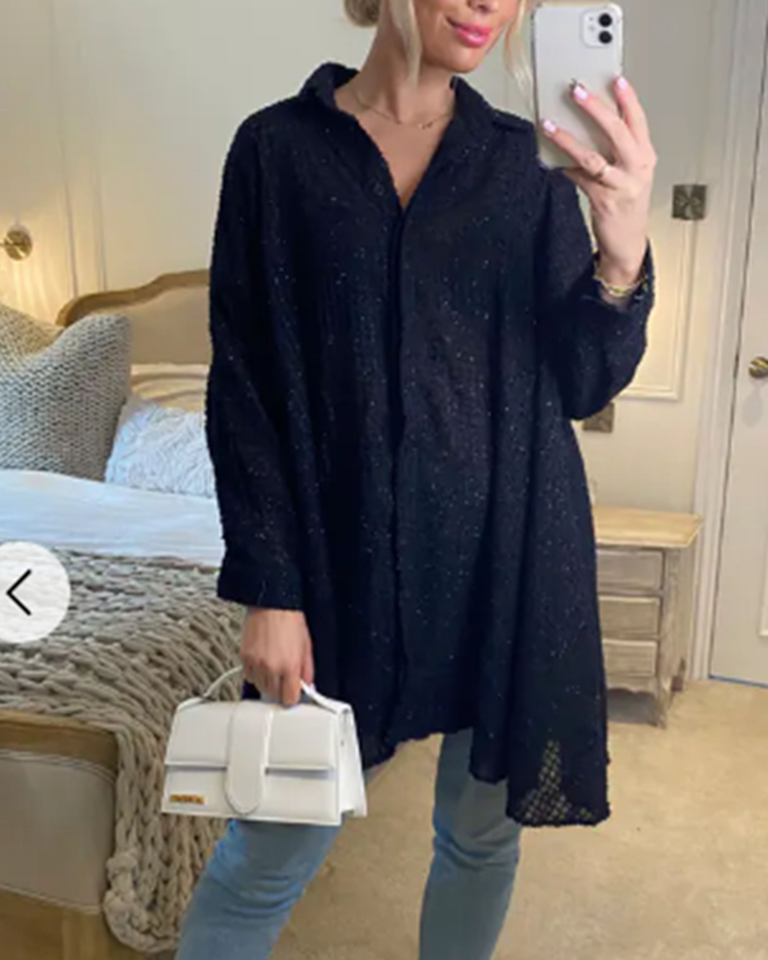 Olivia Row™ | Oversized shirt dress in black with shimmy hues fabric design