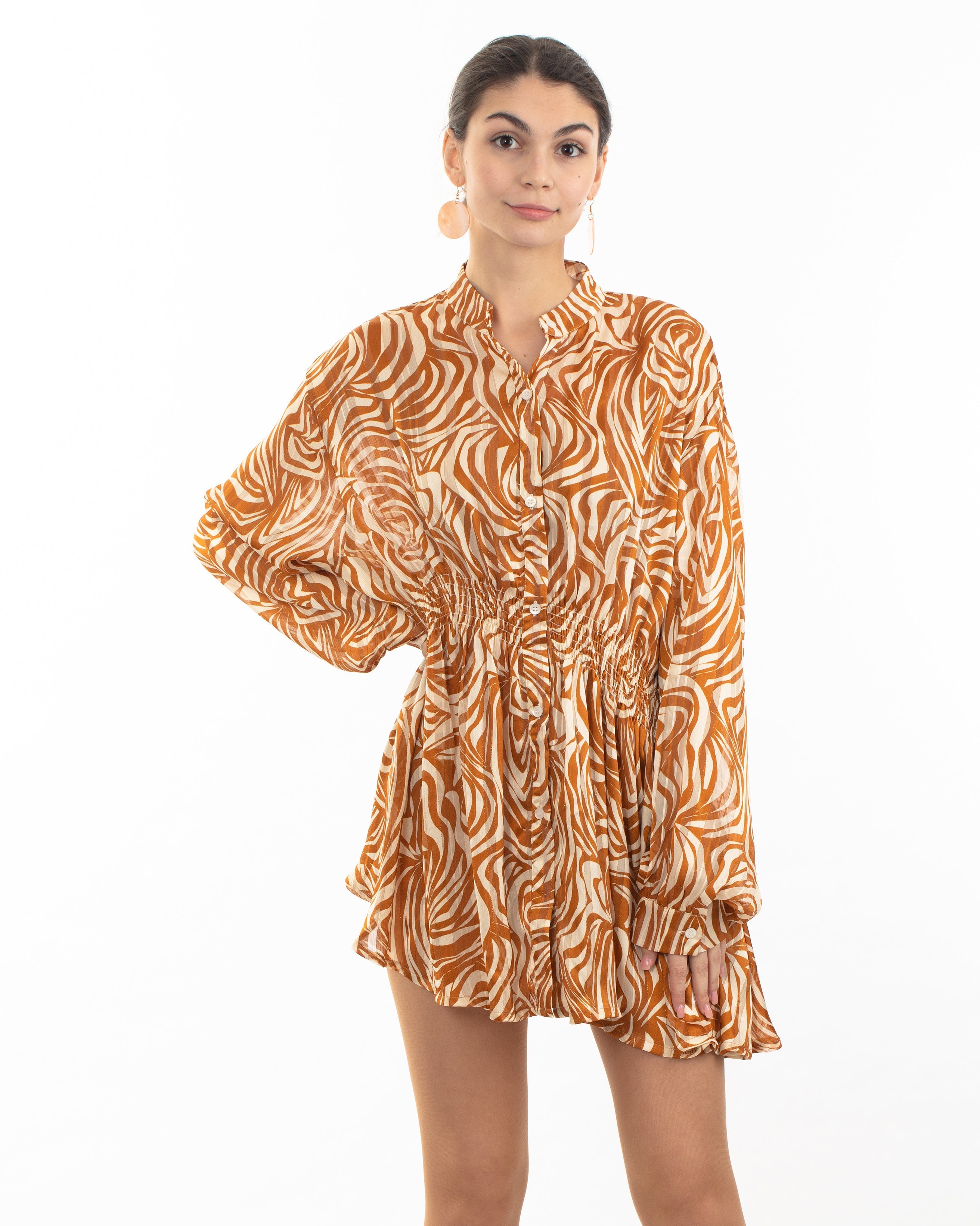 Olivia Row™ | Rose Scarf Print Mini Shirt Dress