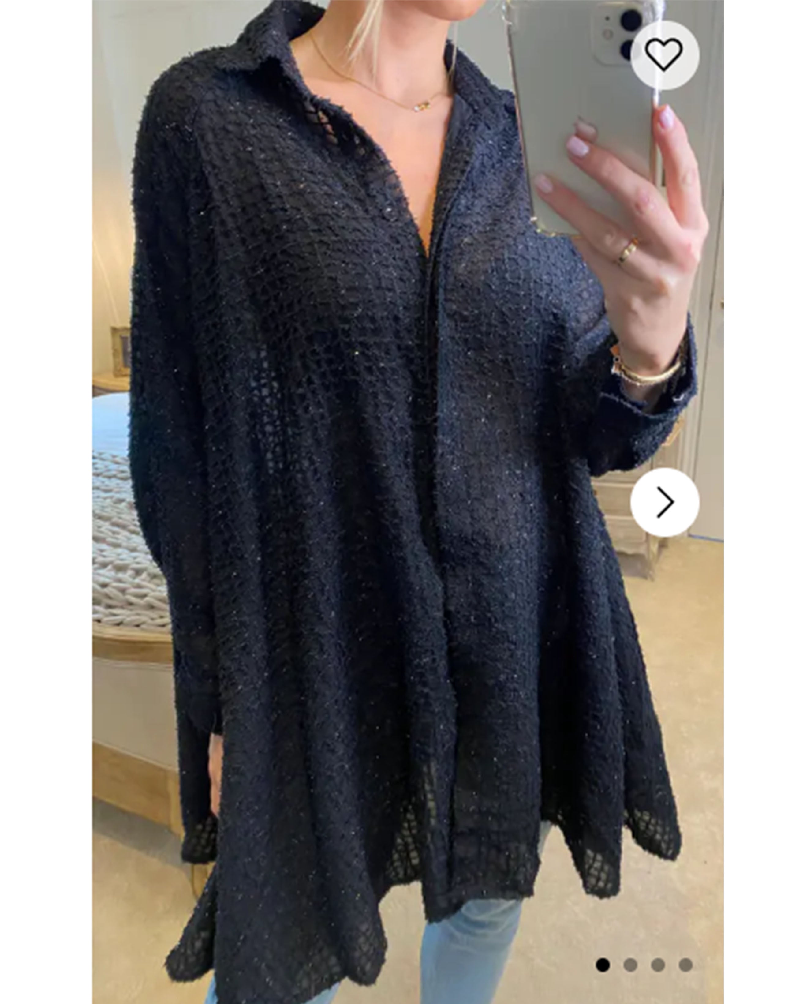 Olivia Row™ | Oversized shirt dress in black with shimmy hues fabric design