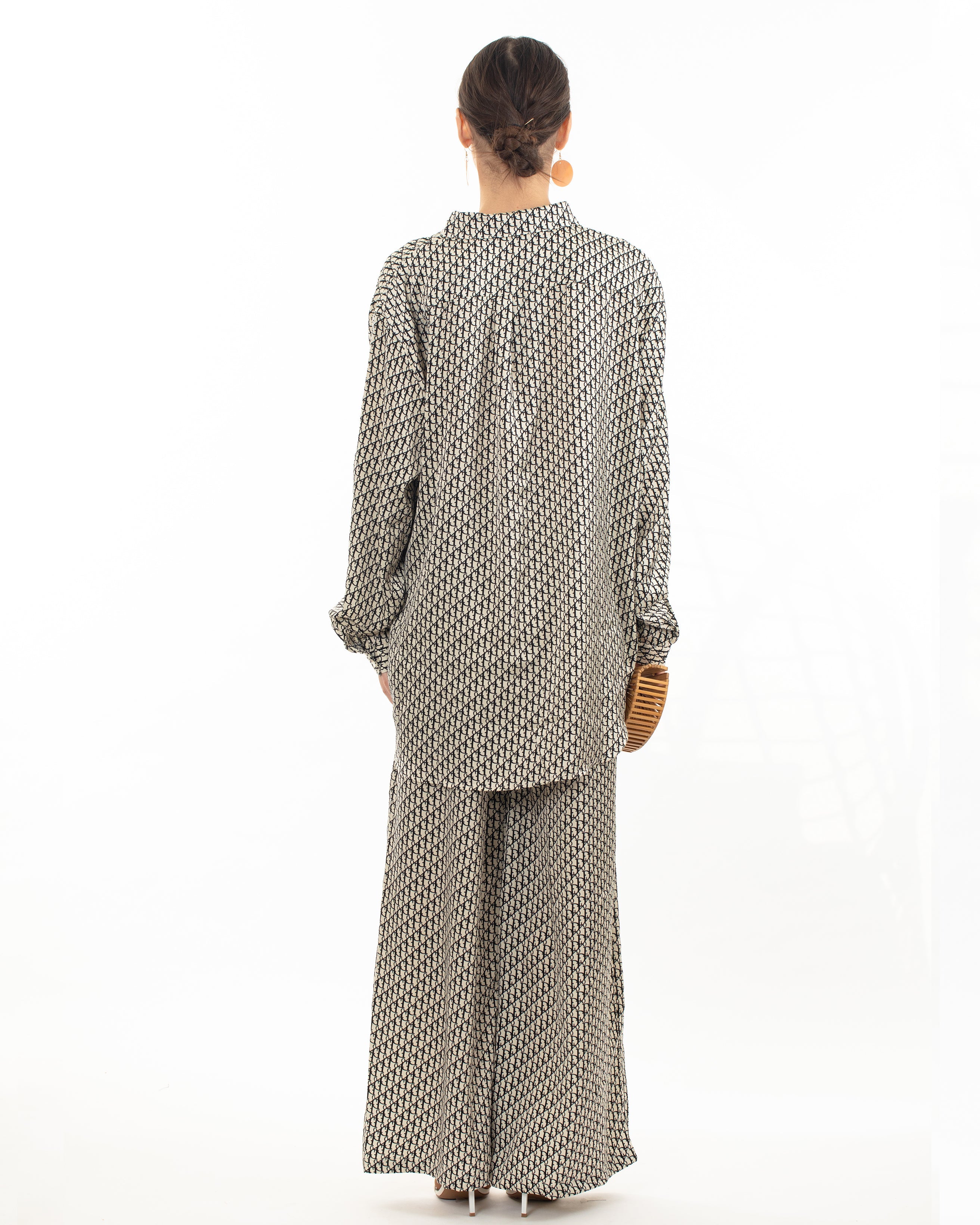 Olivia Row™ | Black and White Letter D Houndstooth Print Shirt and Trousers Co-ords