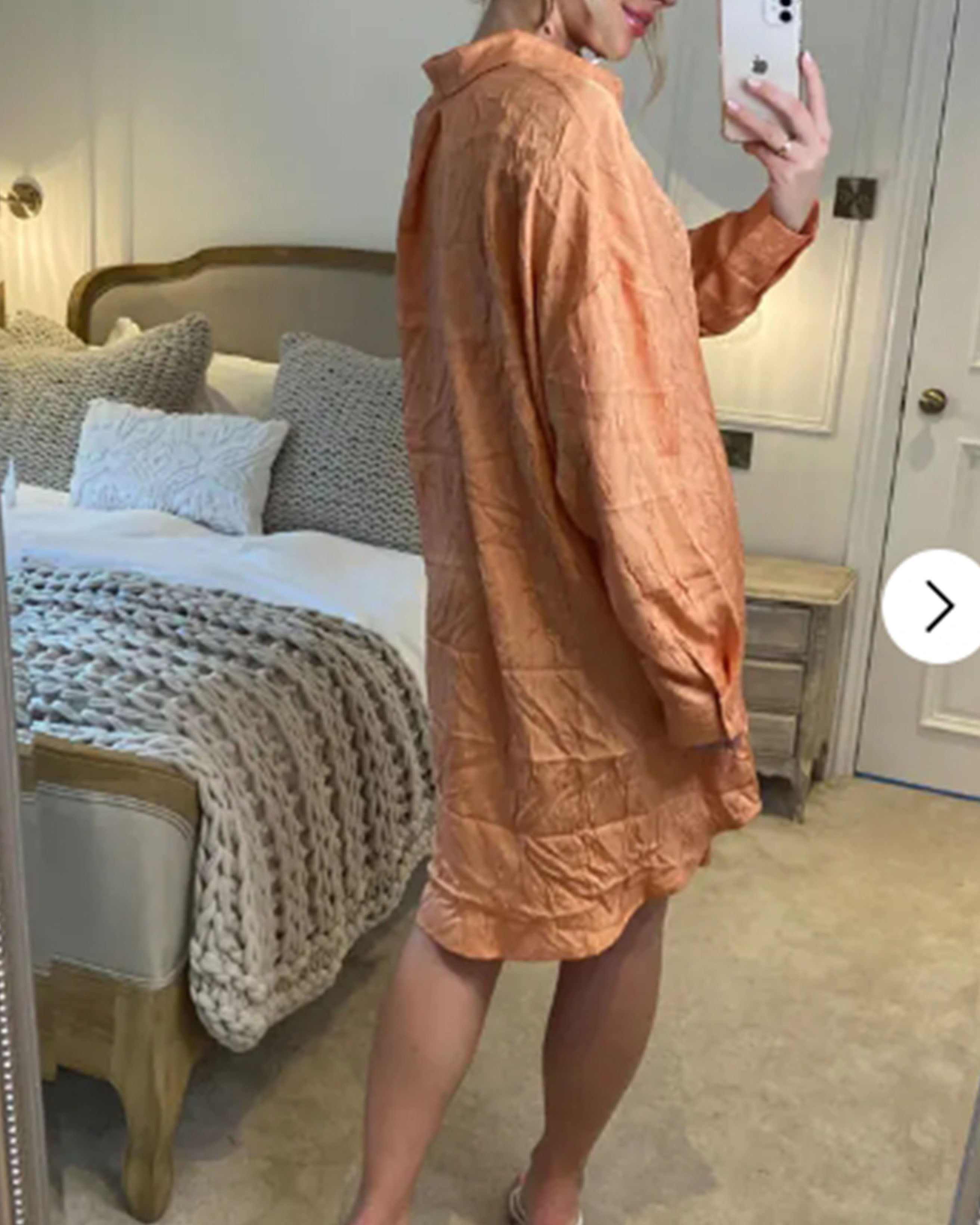 Olivia Row™ | Oversized long shirt dress in textured jacquard design fabric orange color