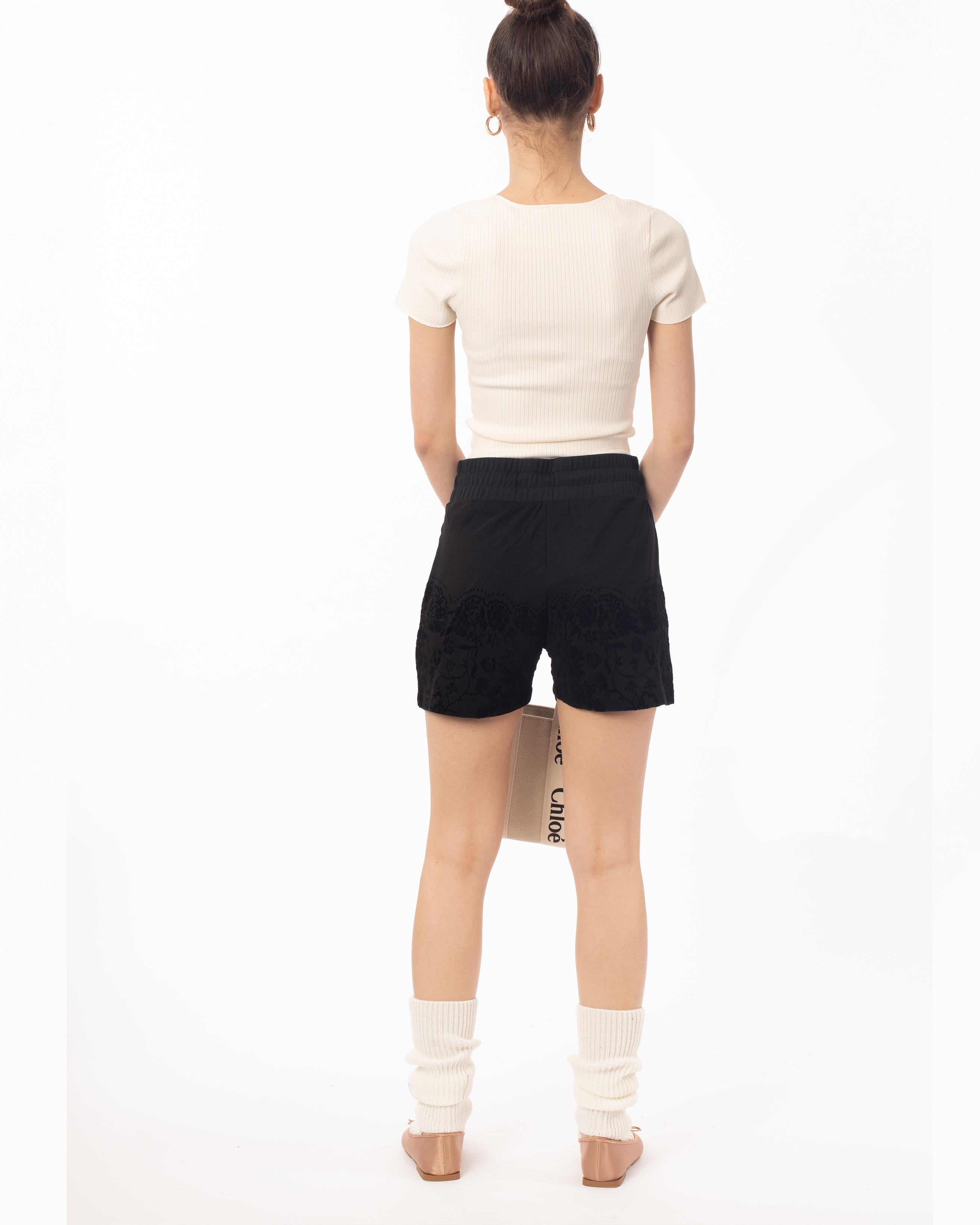 Olivia Row™ | Black Velour Floral Runner Shorts
