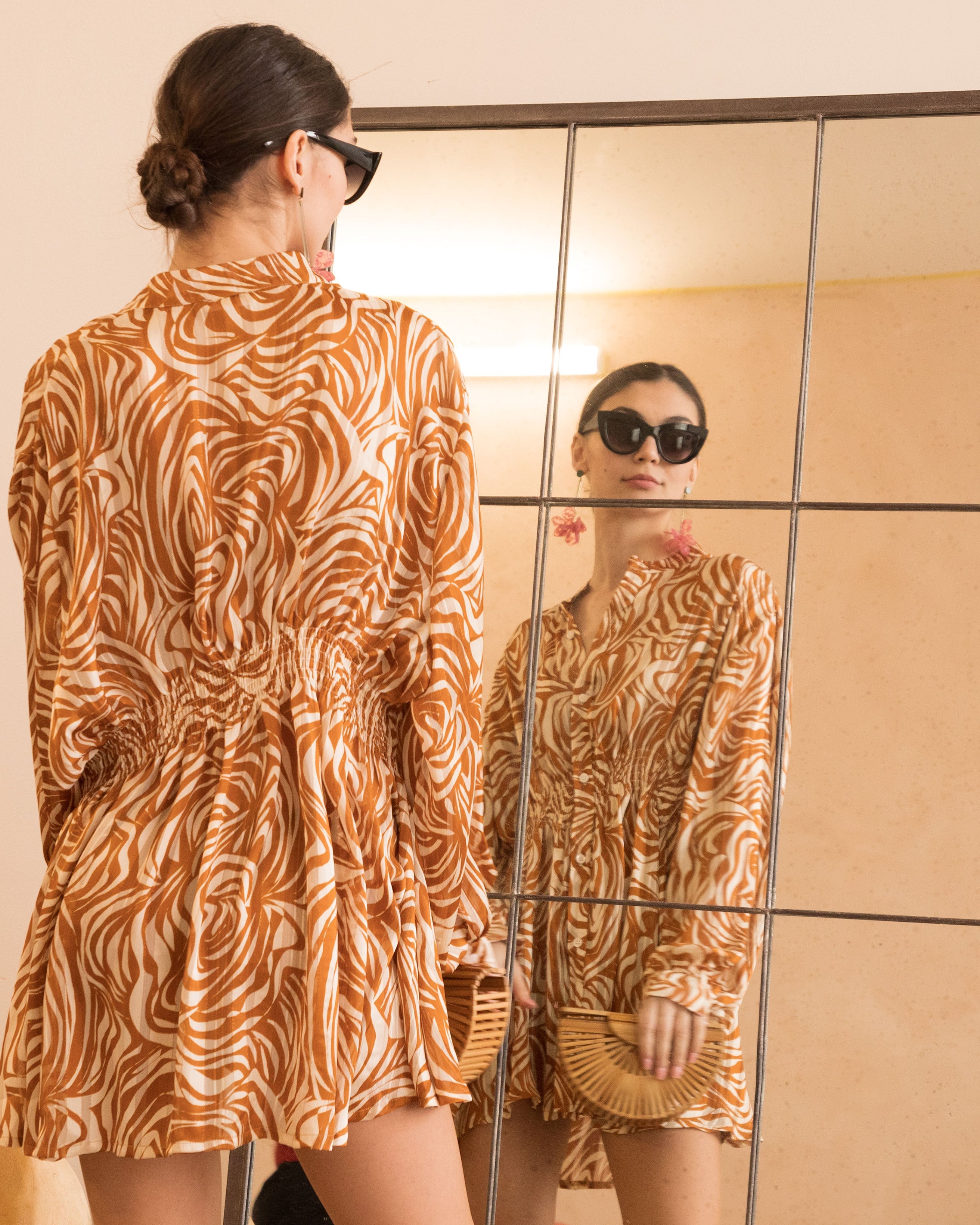 Olivia Row™ | Rose Scarf Print Mini Shirt Dress