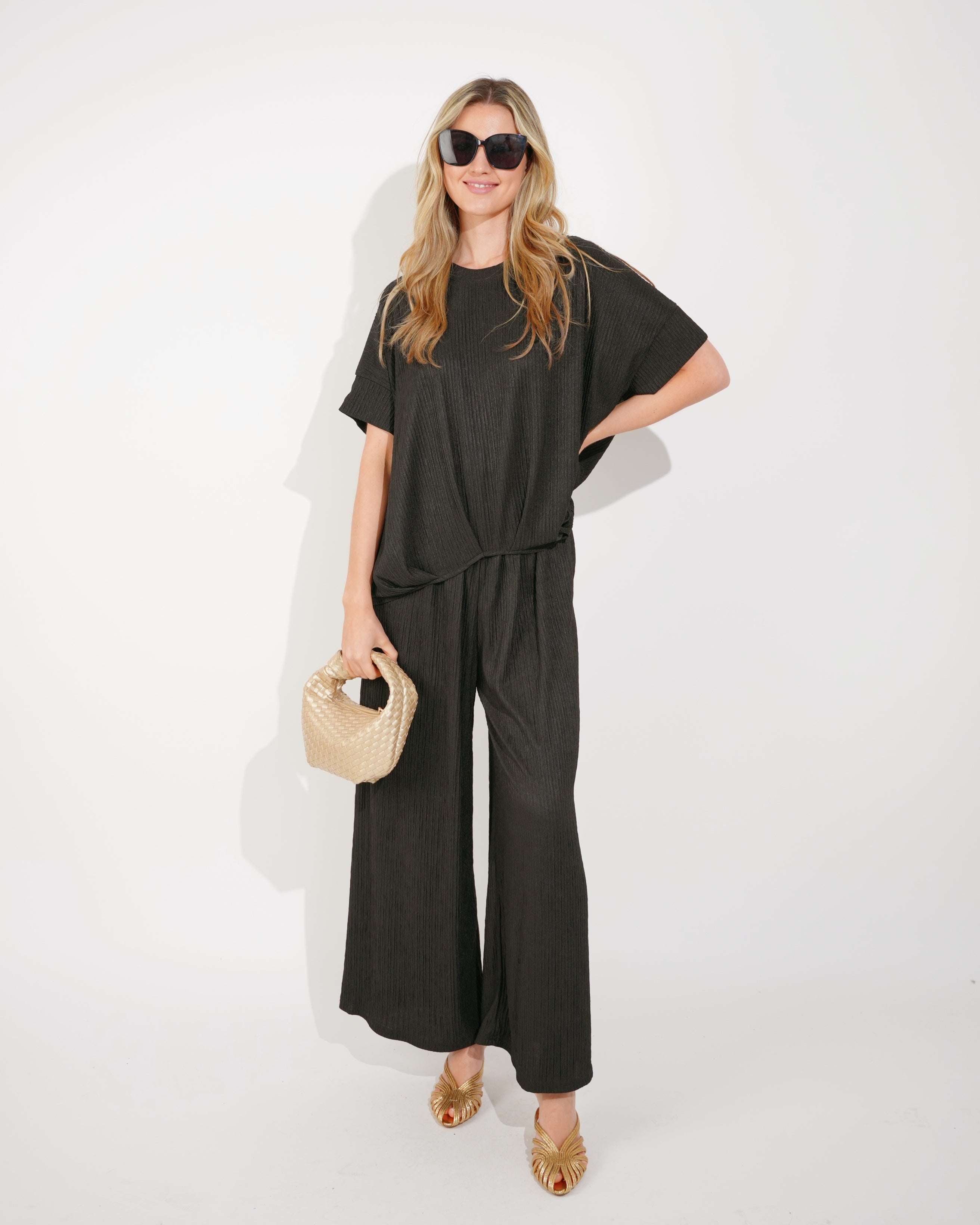 Olivia Row™ | Oversized comfort stretch-jersey top and Relaxed-fit trousers in Black