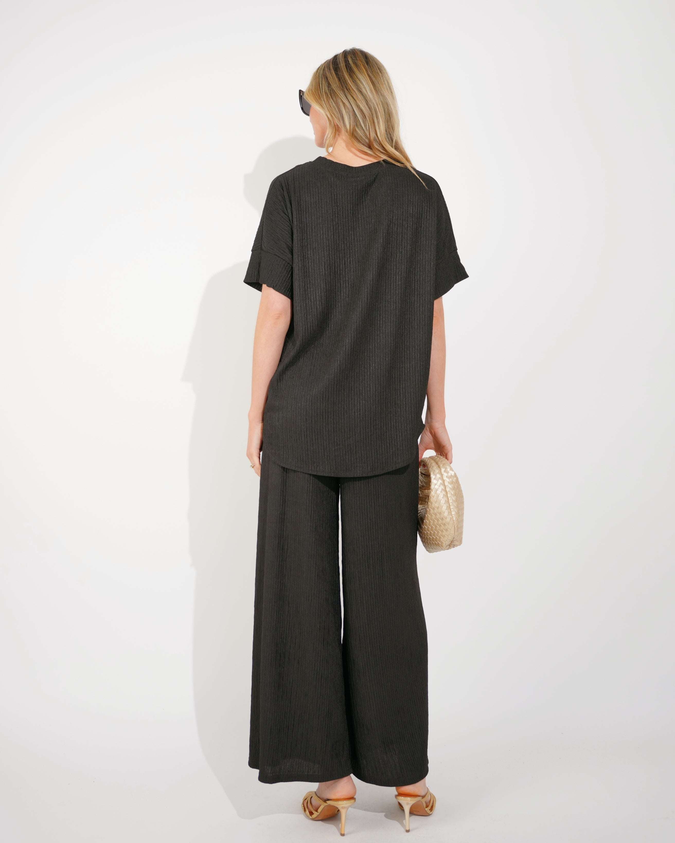 Olivia Row™ | Oversized comfort stretch-jersey top and Relaxed-fit trousers in Black