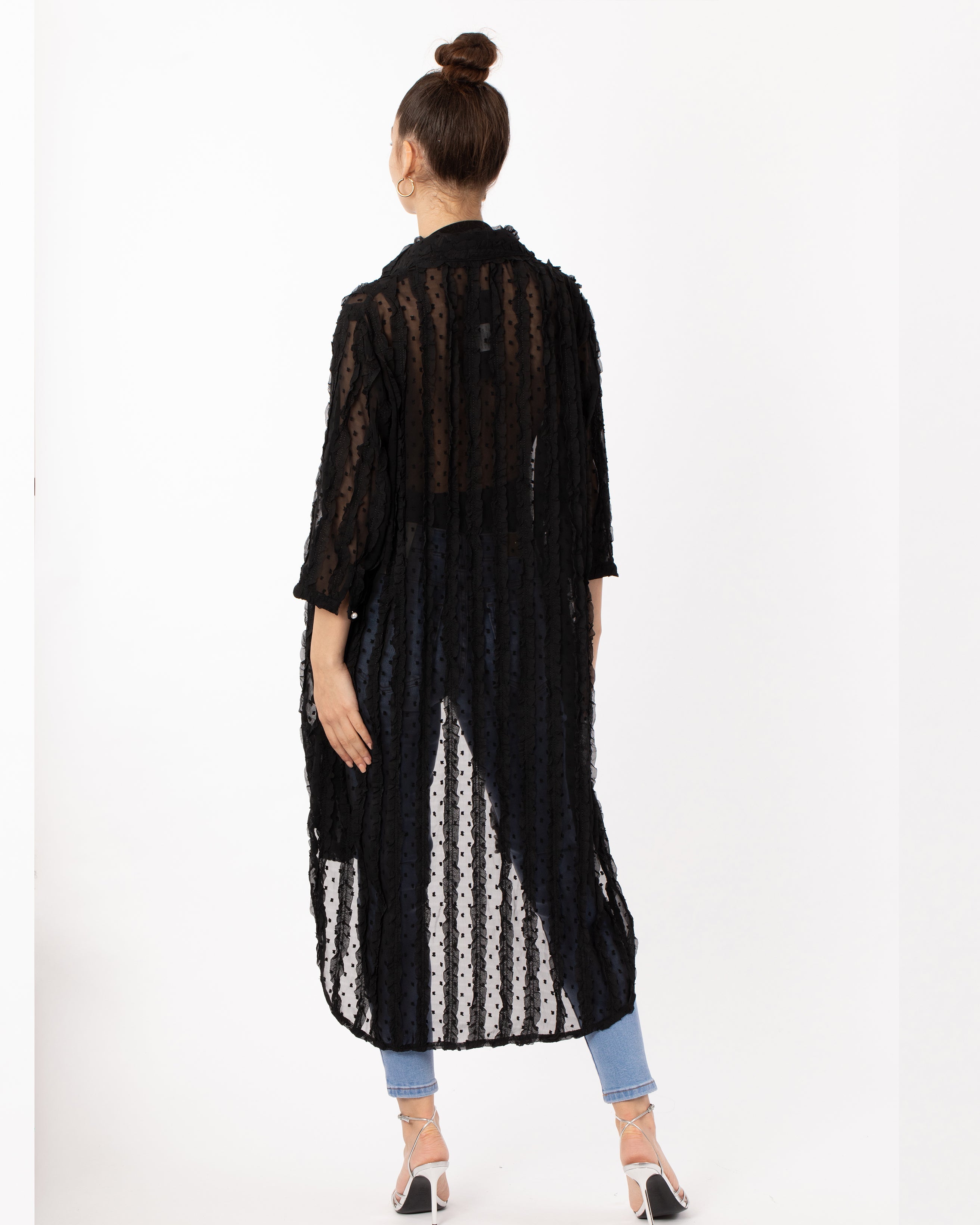 Olivia Row™ | Oversized shirt dress in black with chiffon ruffle stripe design