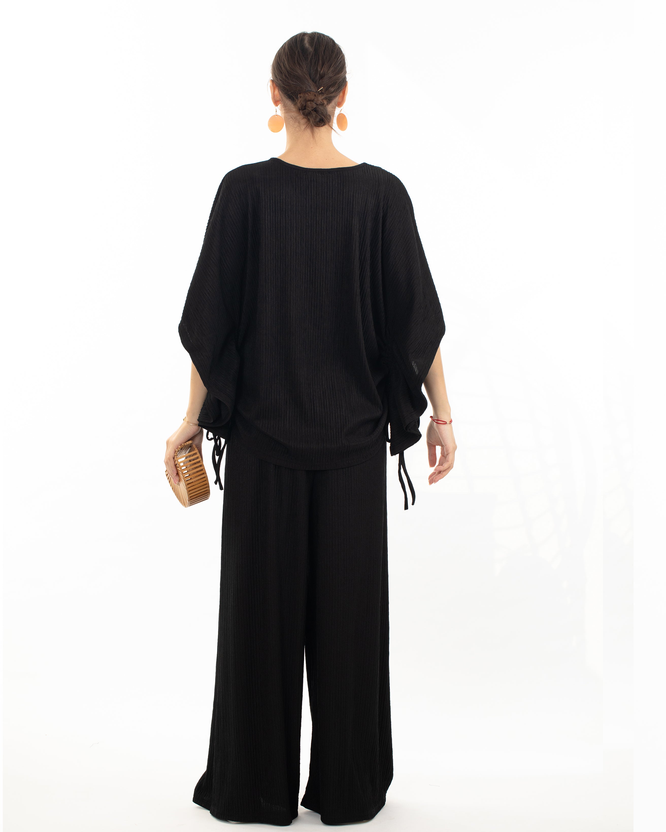 Olivia Row™ | Cotton blend comfort stretch-jersey Lace up top and Relaxed-fit trousers in Black