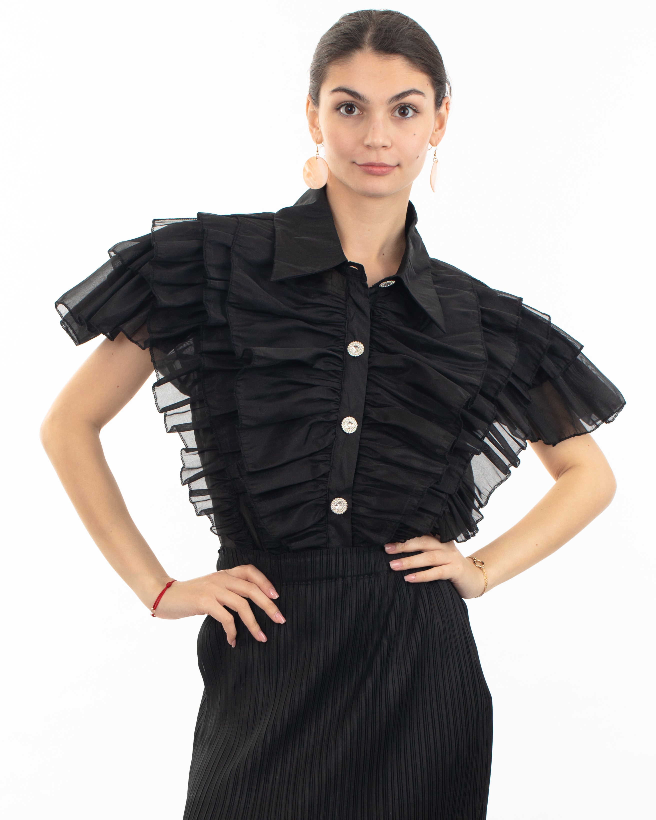 Olivia Row™ | Multi Ruffle Layer design Blouse in Black color