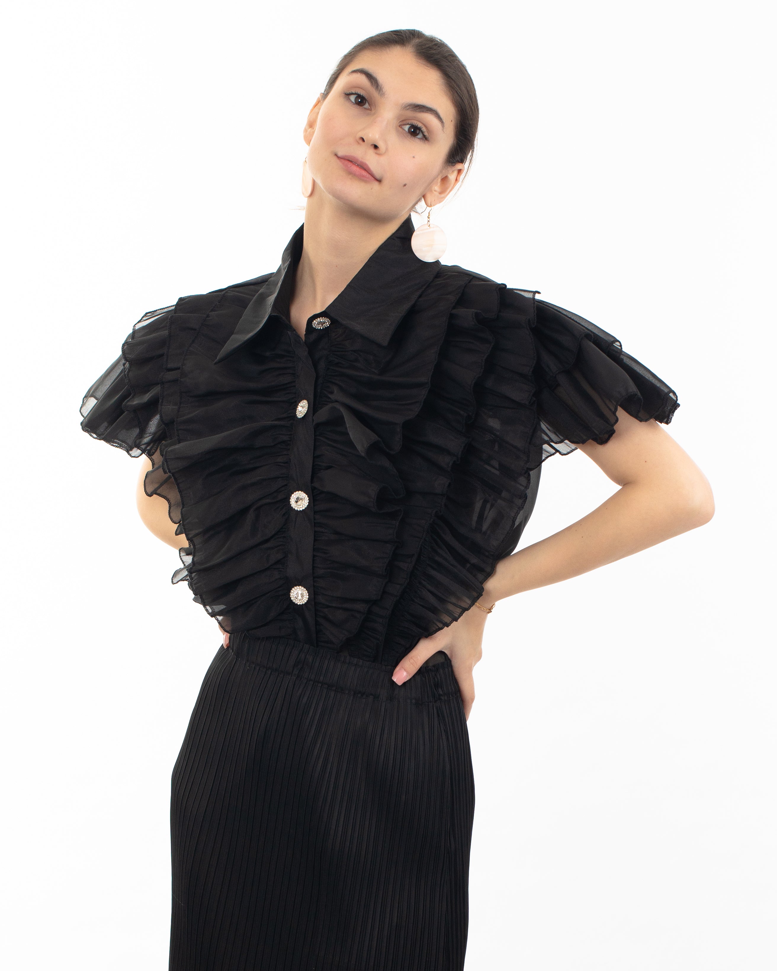 Olivia Row™ | Multi Ruffle Layer design Blouse in Black color