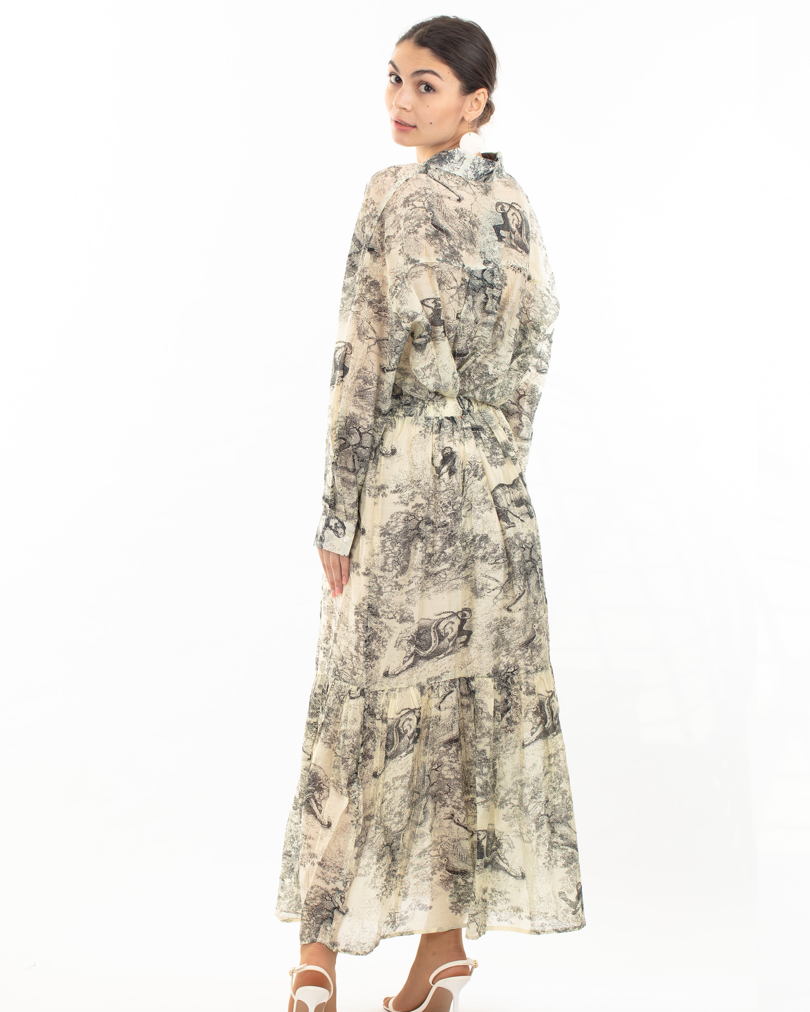 Olivia Row™ | Animal and Forest Scarf print Shirt and Midi Skirt Co-ords in Black