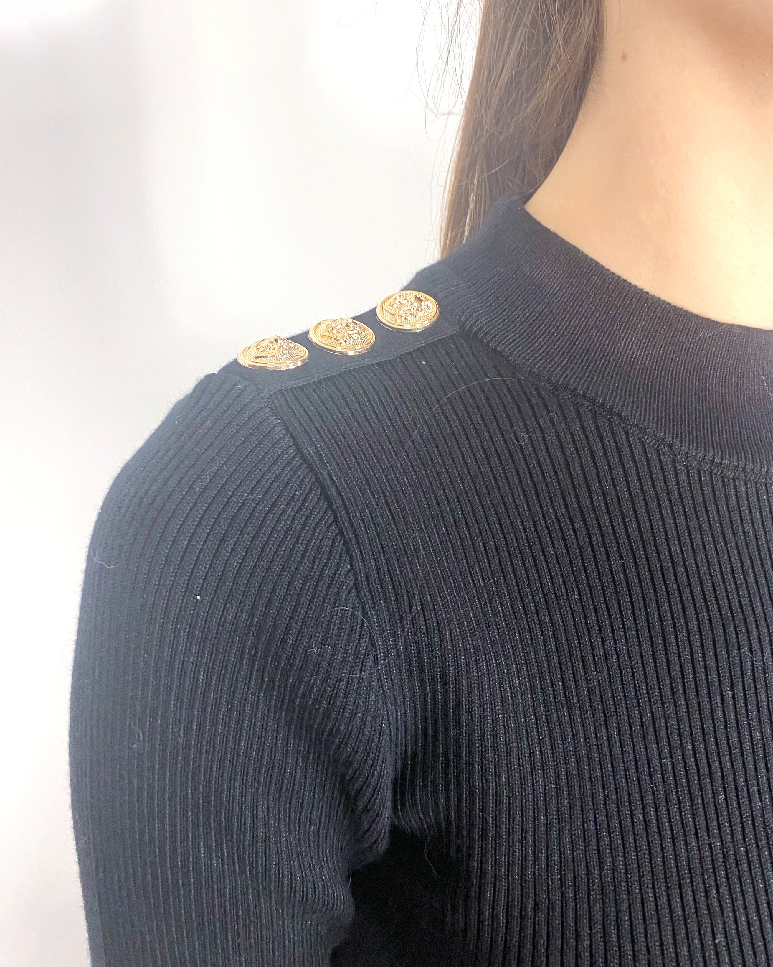 Olivia Row™ | Long sleeves top with buttons design and midi skirt co-ords suits in black