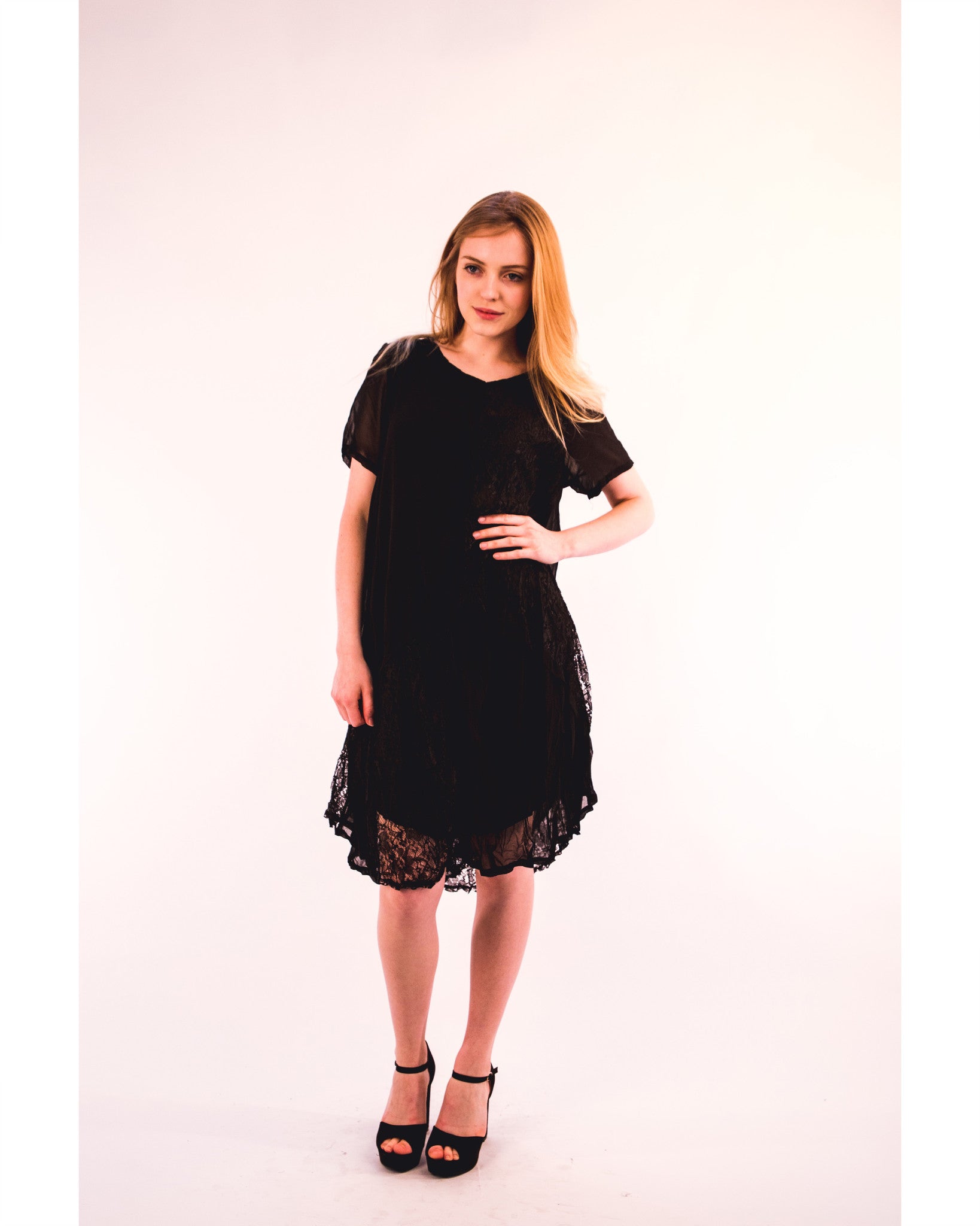 Olivia Row™ | Lace and chiffon patchwork dress (Black)