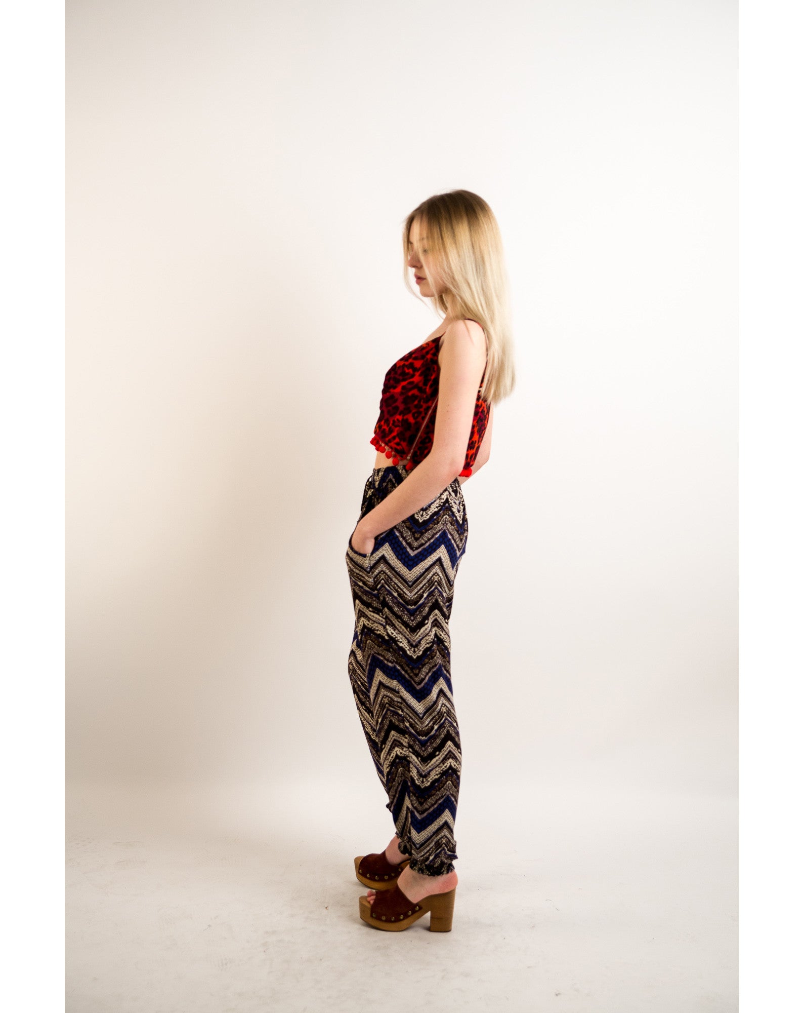 Olivia Row™ | Aztec print elasticated waist Cotton Trousers (BLUE)