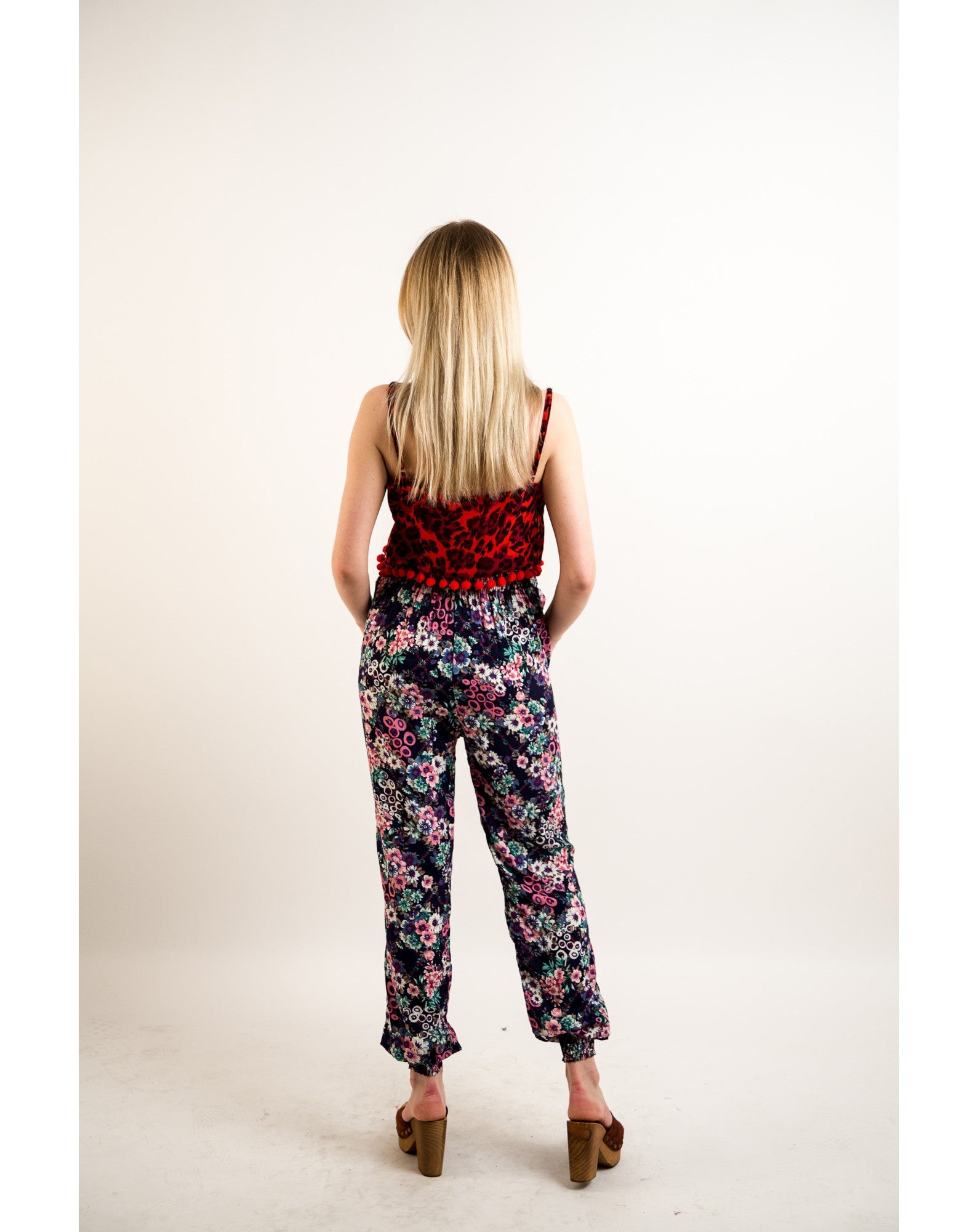 Olivia Row™ | Floral print elasticated waist Cotton Trousers (BLUE)