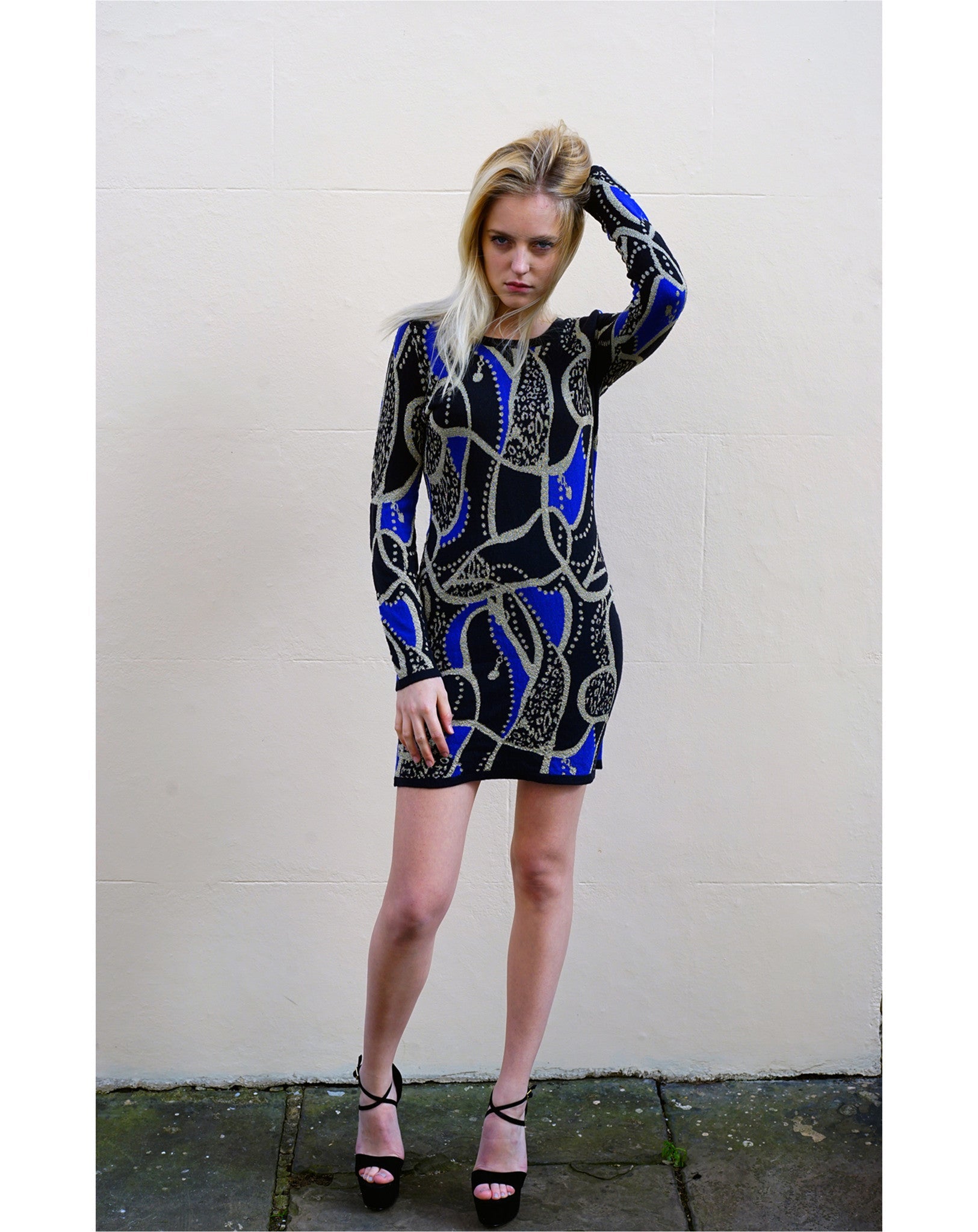 Olivia Row™ | Metallic gold trim Chain and Aztec Print Dress