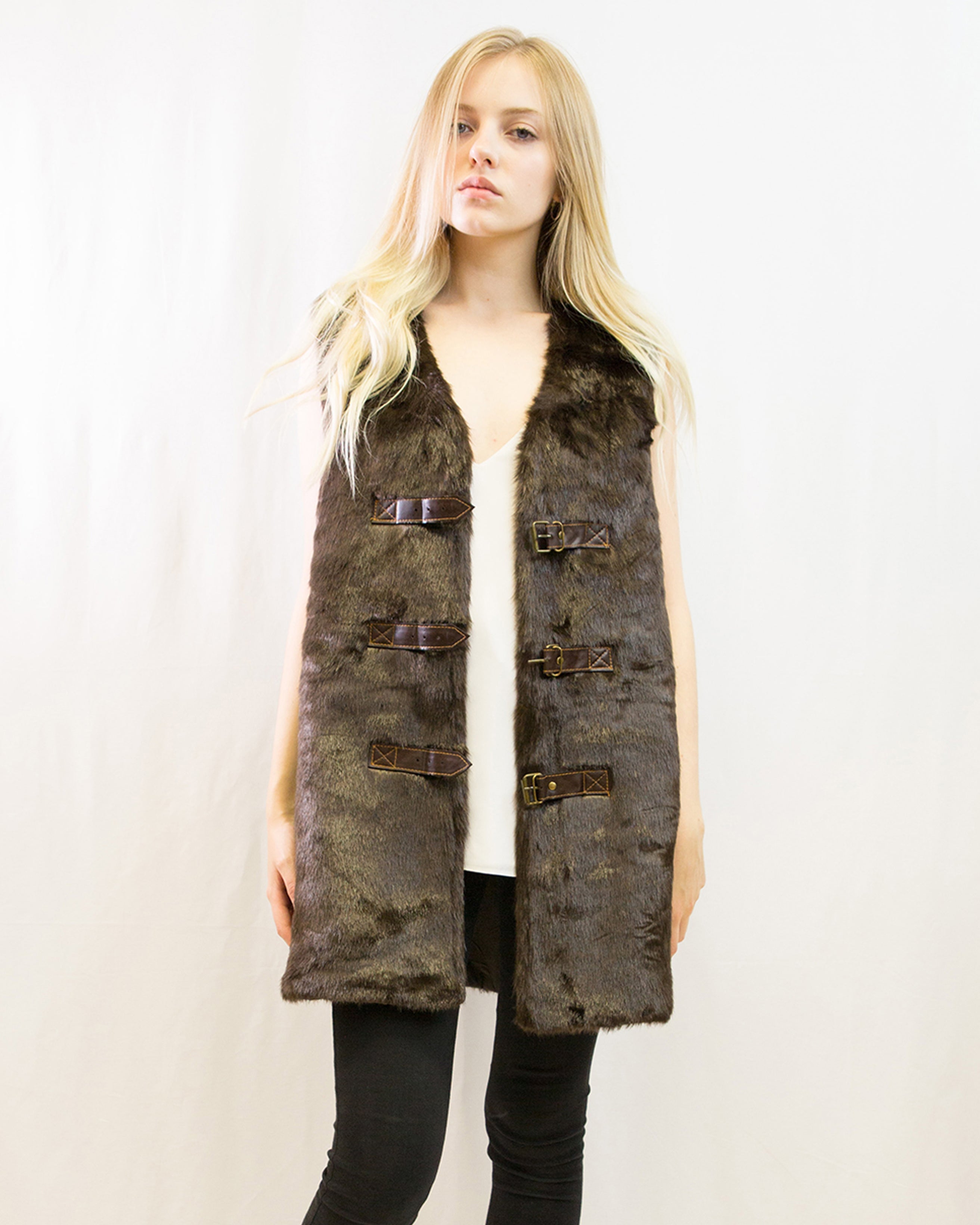 Olivia Row™ | Copy of Belt fasten long gilet (Dark Brown)