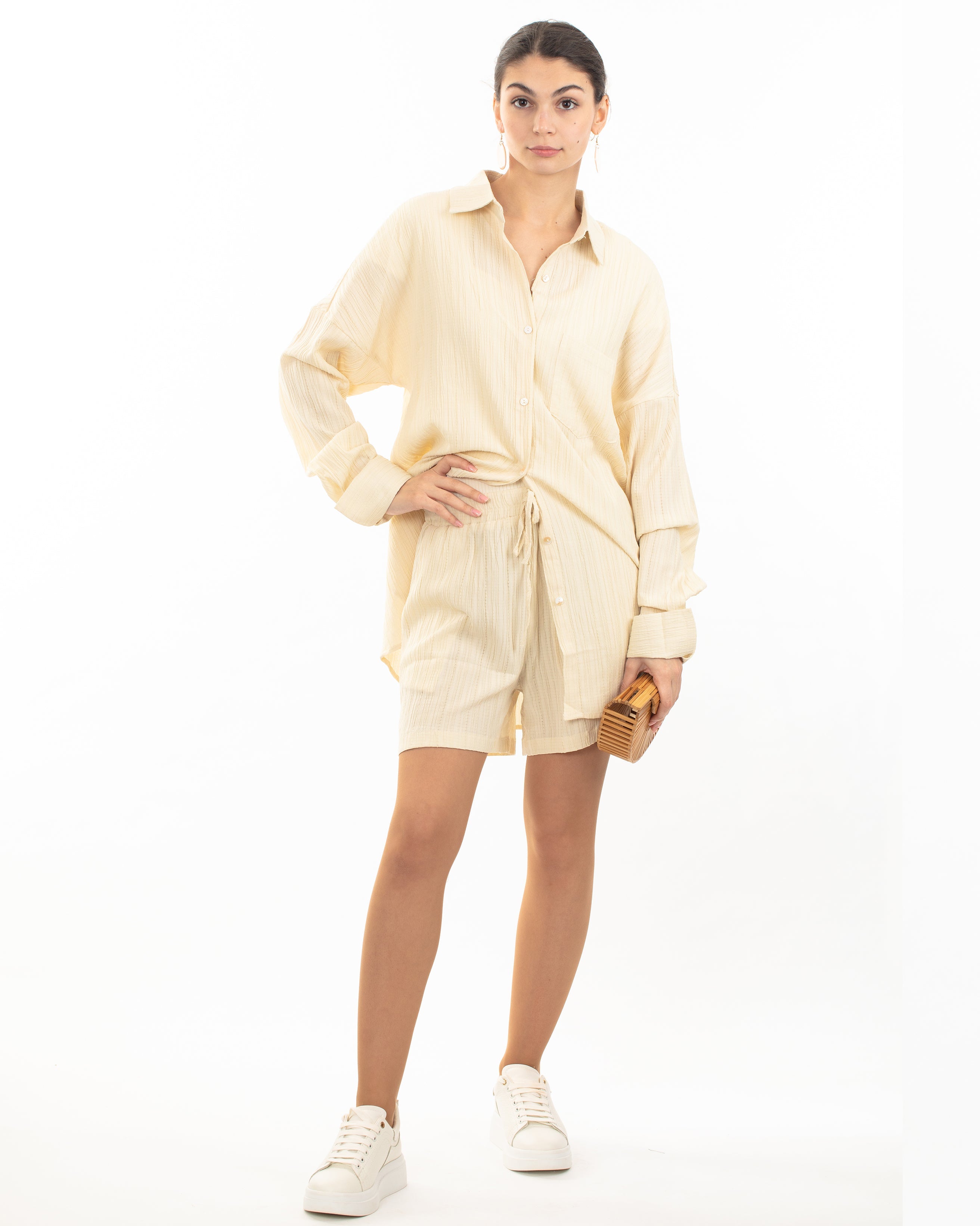 Olivia Row™ | Cotton blend Duben shirt and shorts in relaxed fit co-ords Suits in Cream