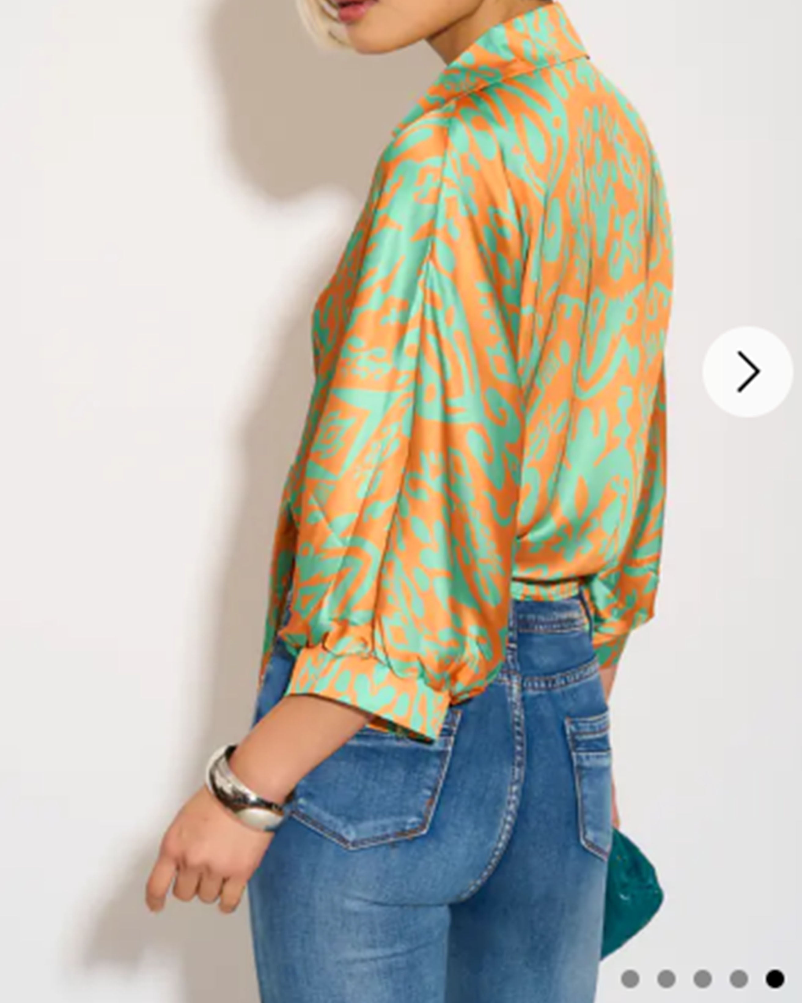 Olivia Row™ | Multi color print shirt with ring tie up design in Green