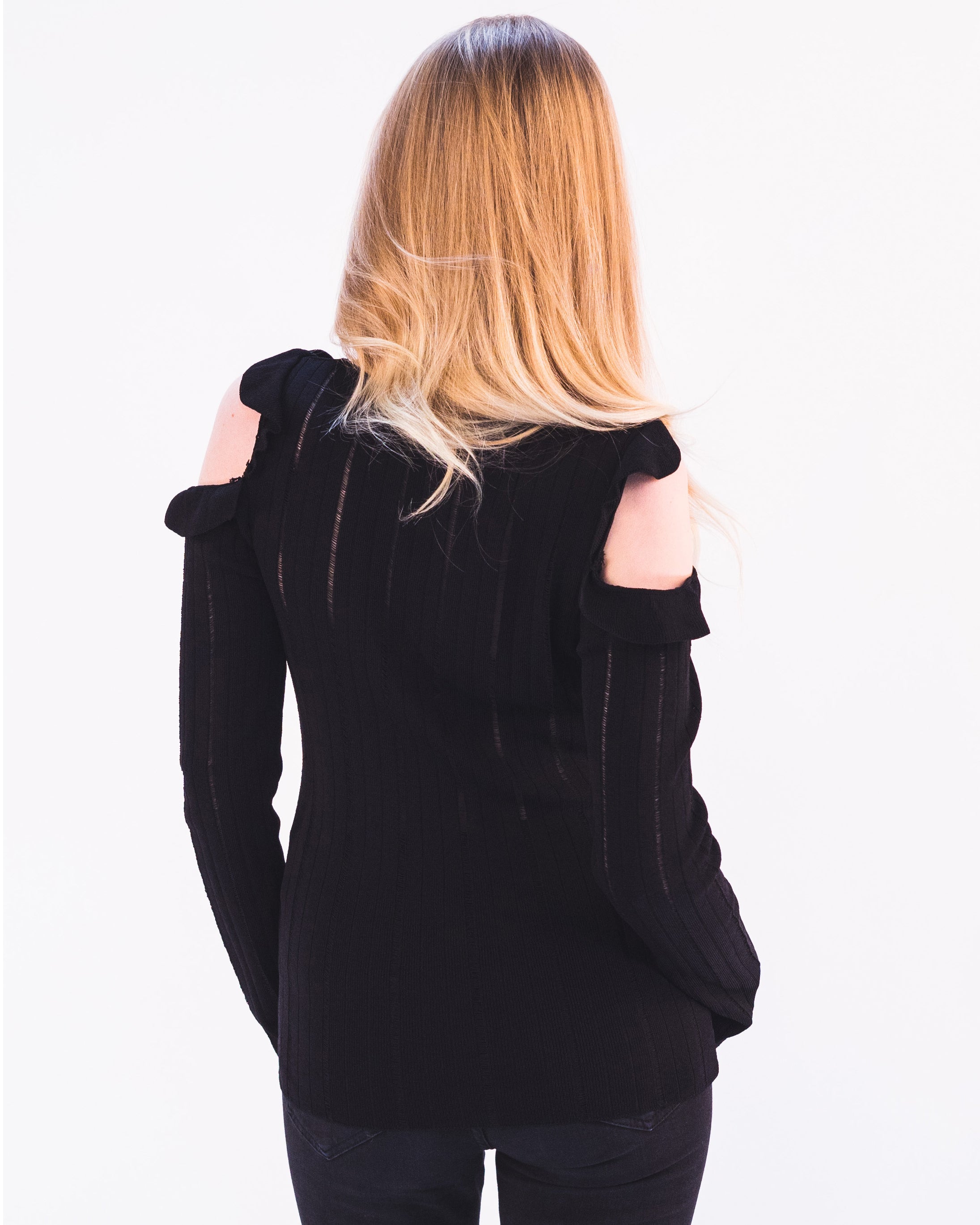 Olivia Row™ | Frilled Cold Shoulder jumper top (Black)