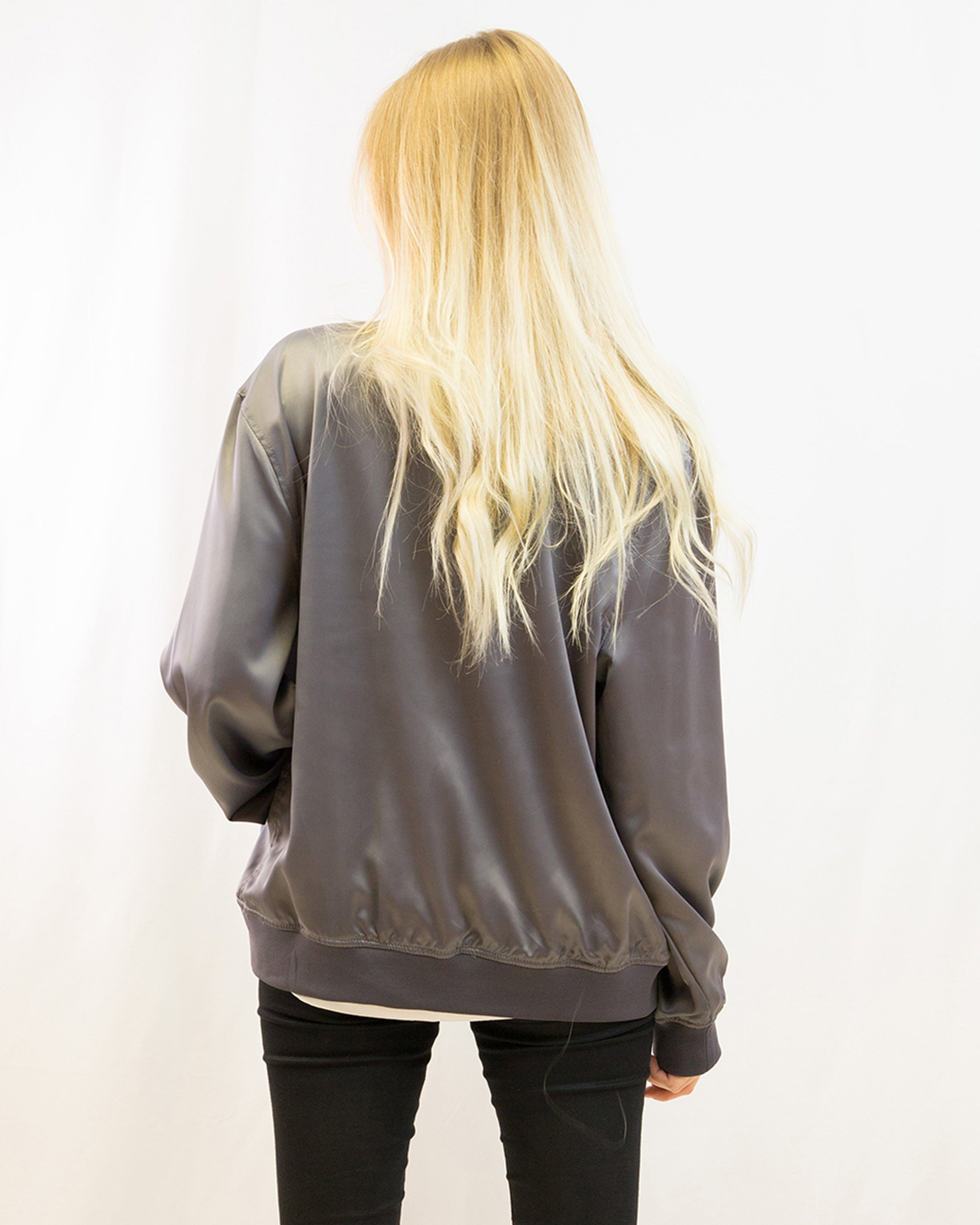 Olivia Row™ | Plain Color Oversized satin Bomber Jacket