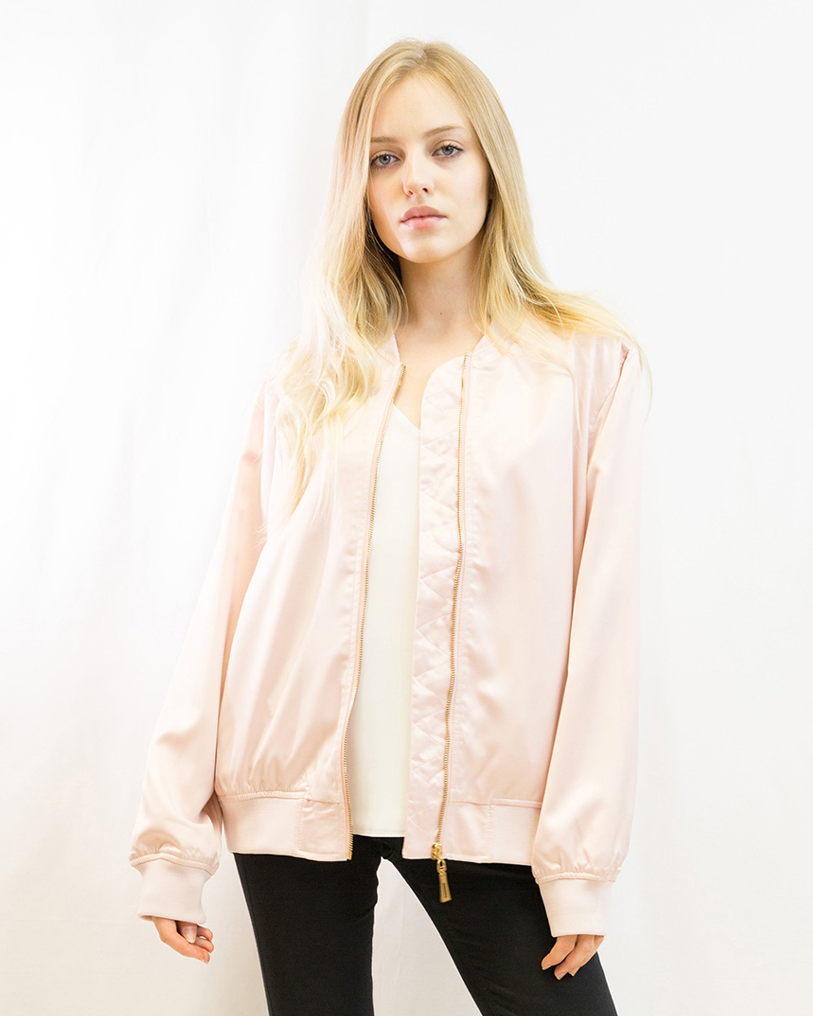 Olivia Row™ | Plain Color Oversized satin Bomber Jacket