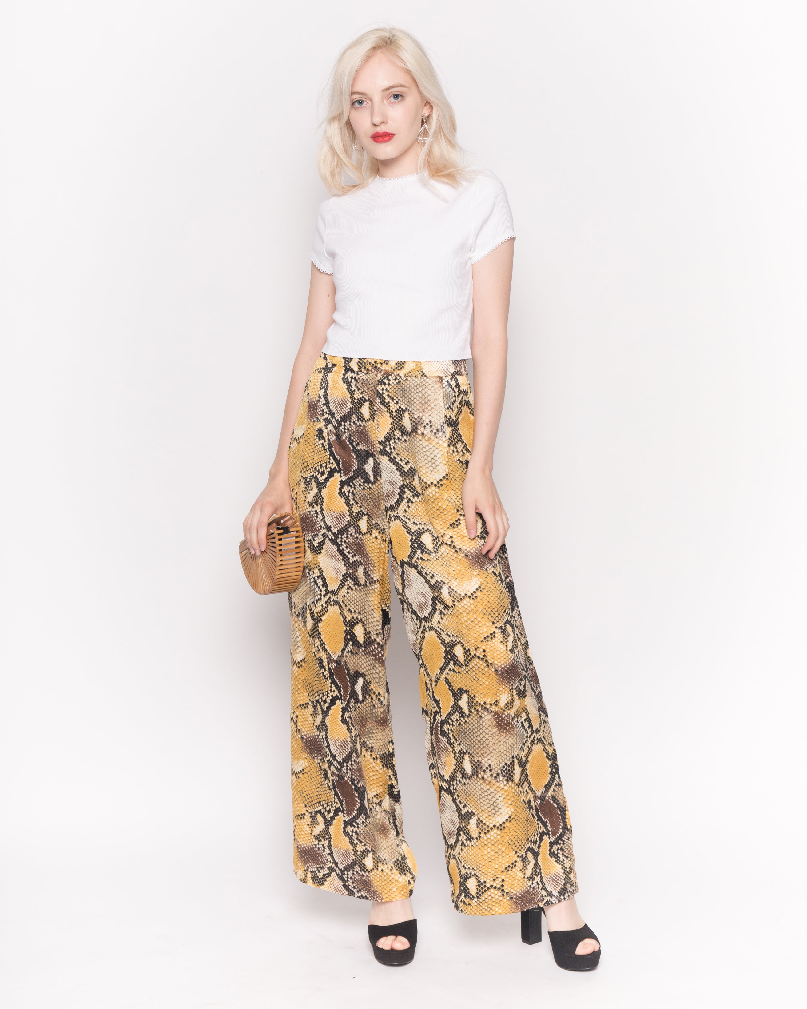 Olivia Row™ | Silky Wide Leg Trousers in Yellow leoaprd Print