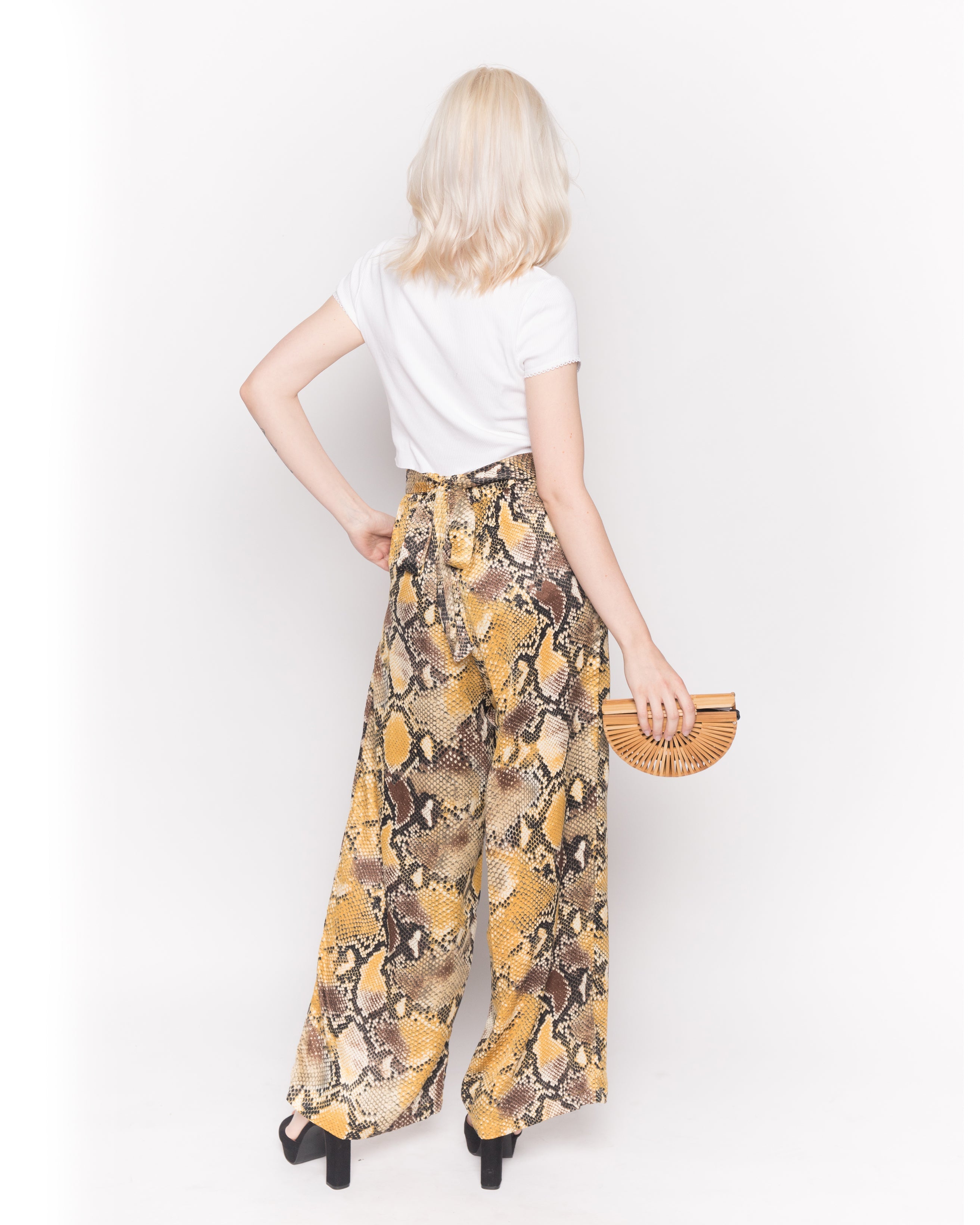 Olivia Row™ | Silky Wide Leg Trousers in Yellow leoaprd Print