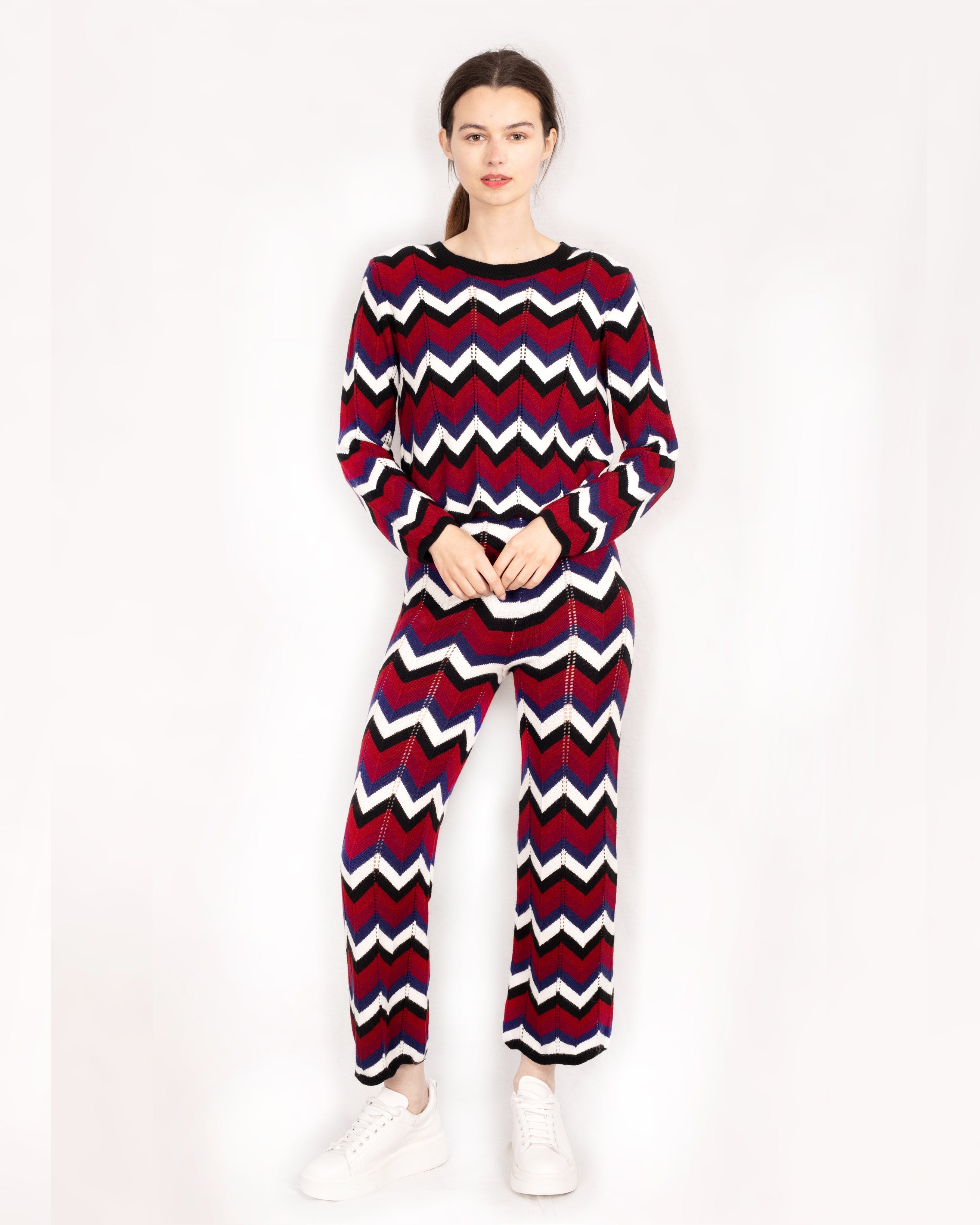 Olivia Row™ | Zig Zag Print crop top and trousers tracksuits