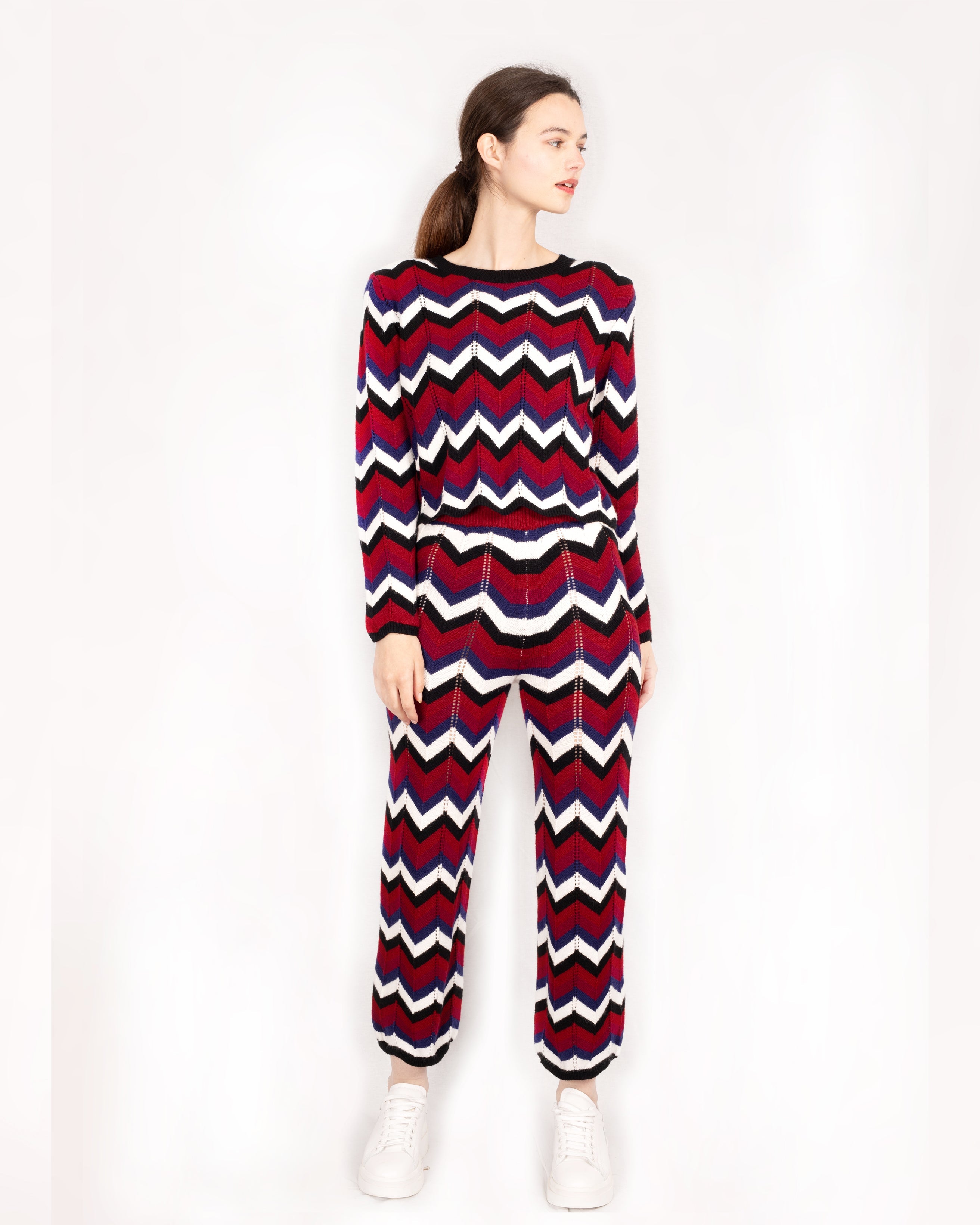 Olivia Row™ | Zig Zag Print crop top and trousers tracksuits