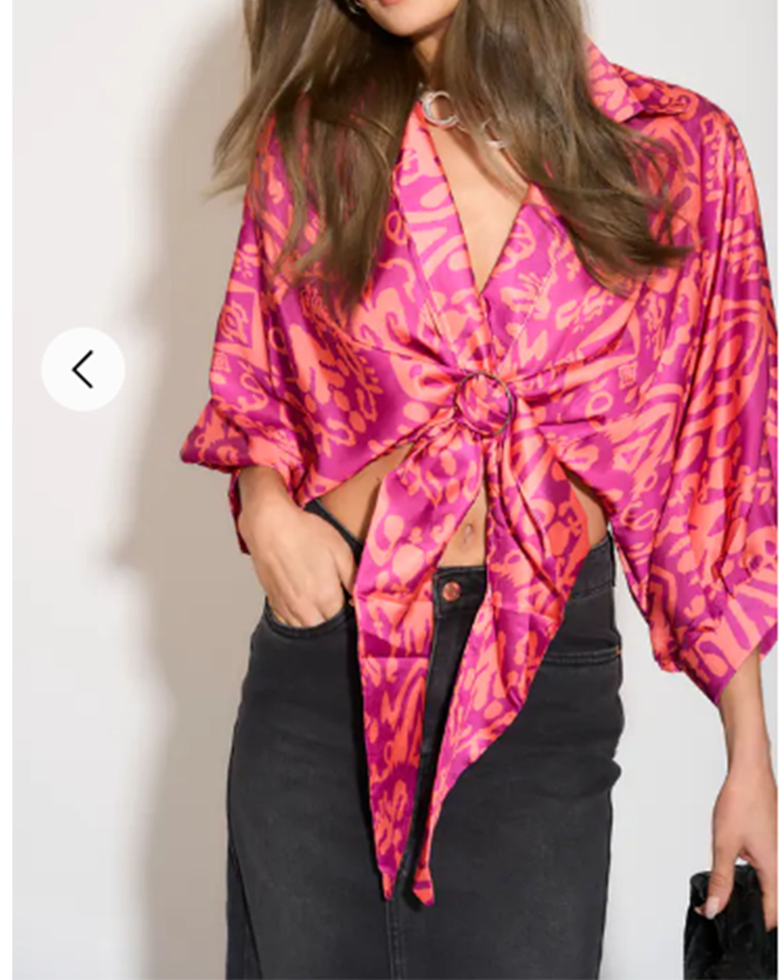 Olivia Row™ | Multi color print shirt with ring tie up design in pink