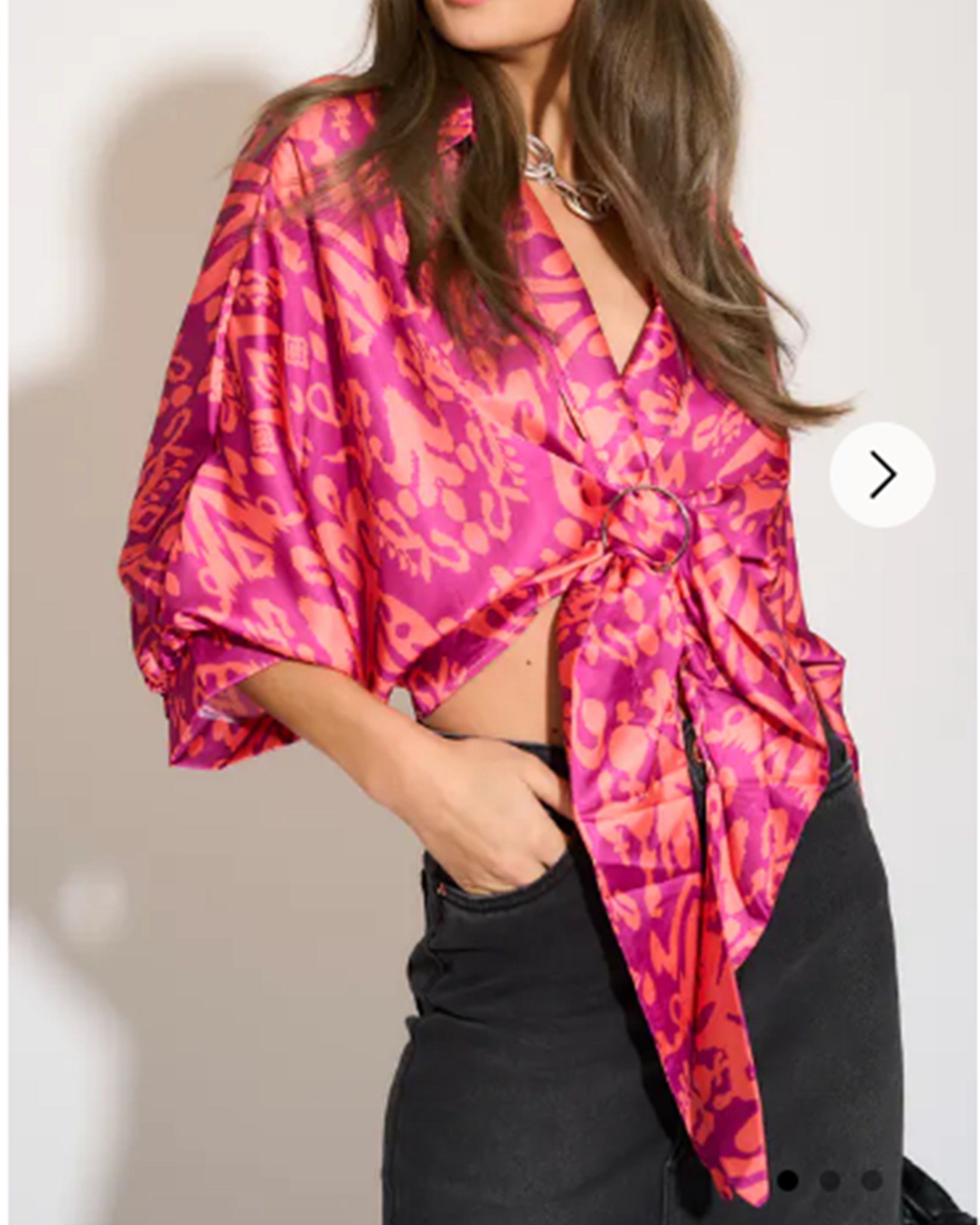 Olivia Row™ | Multi color print shirt with ring tie up design in pink