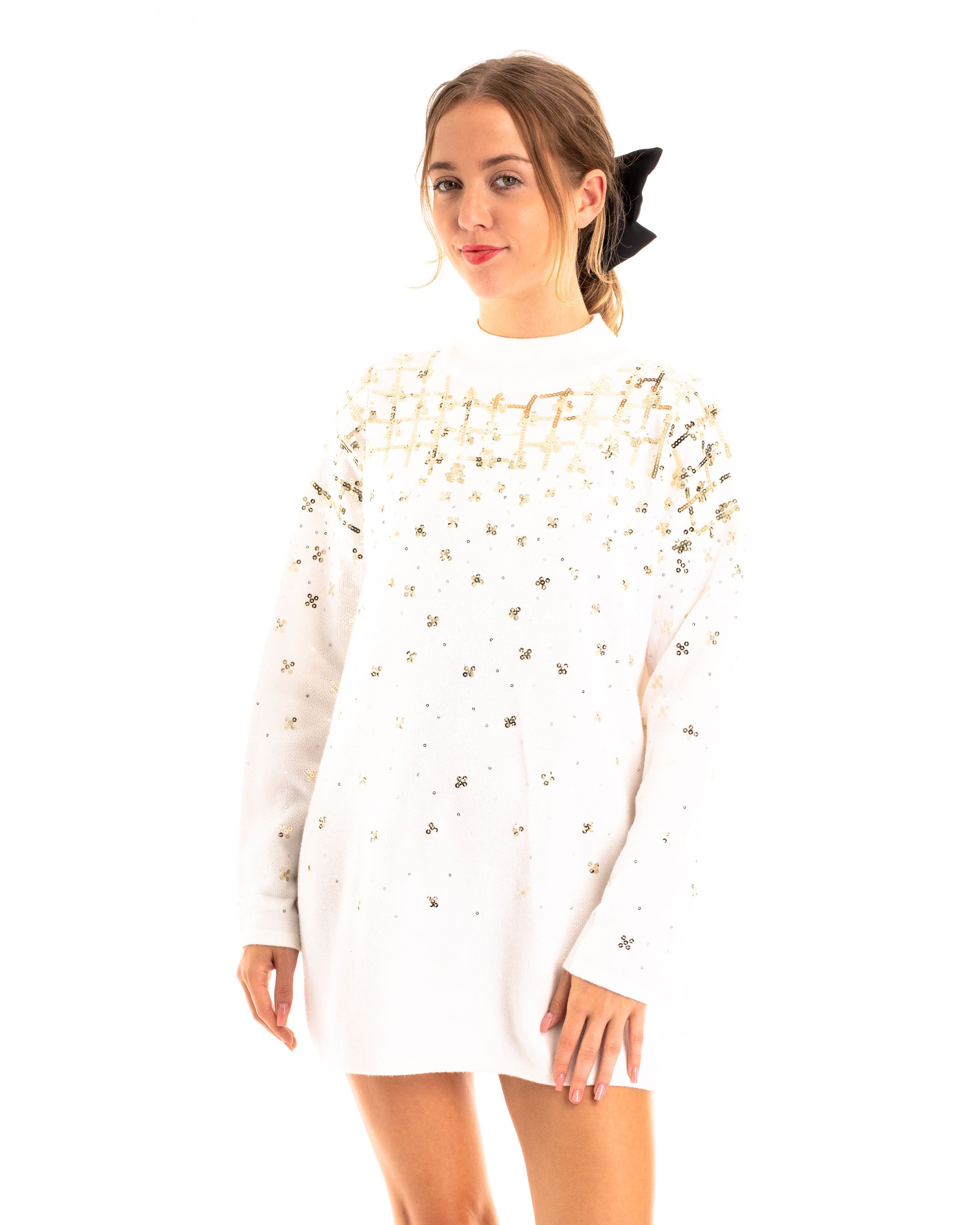 Olivia Row™ | Sequin embellished front and sleeves design jumper in white