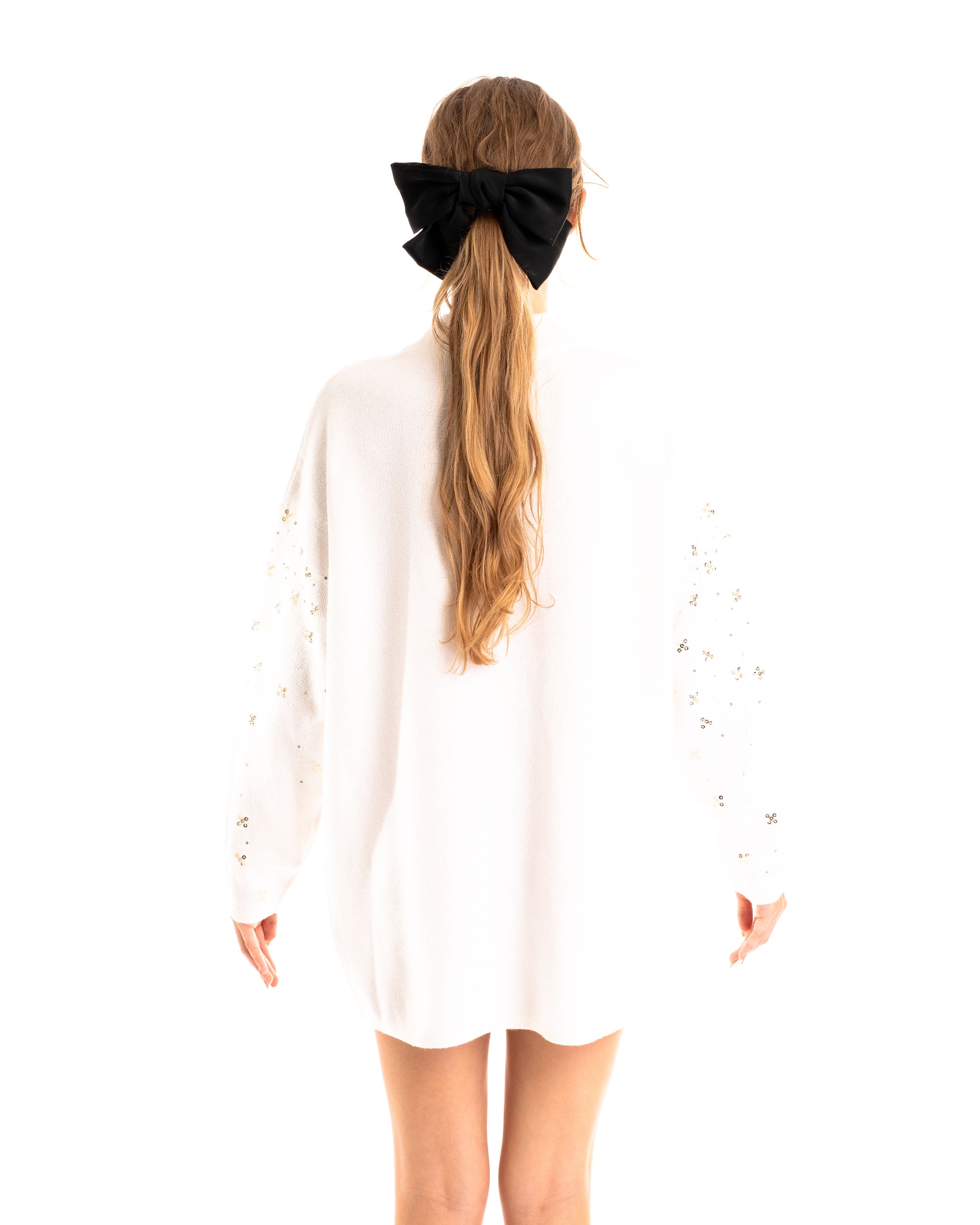 Olivia Row™ | Sequin embellished front and sleeves design jumper in white