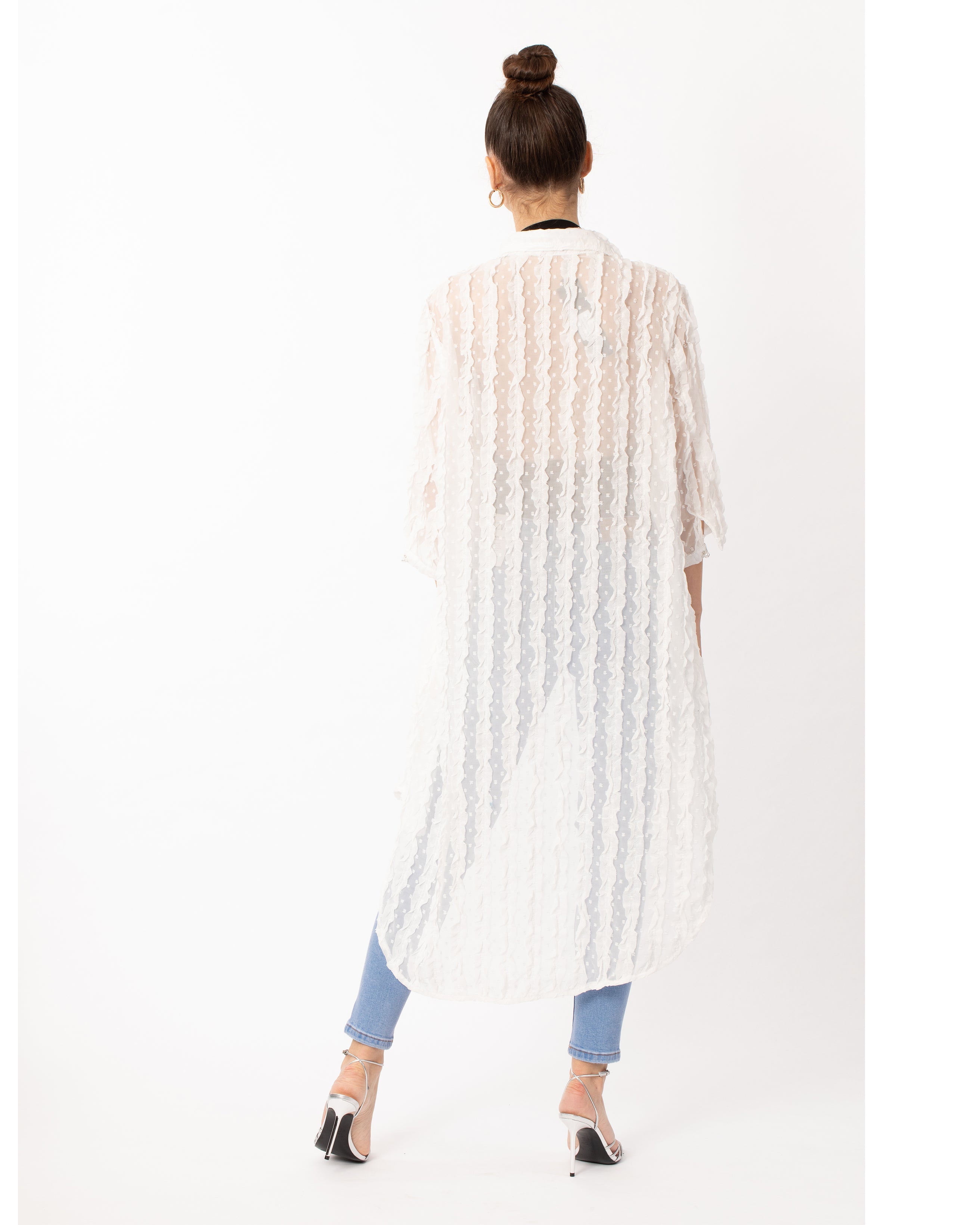 Olivia Row™ | Oversized shirt dress in white with chiffon ruffle stripe design
