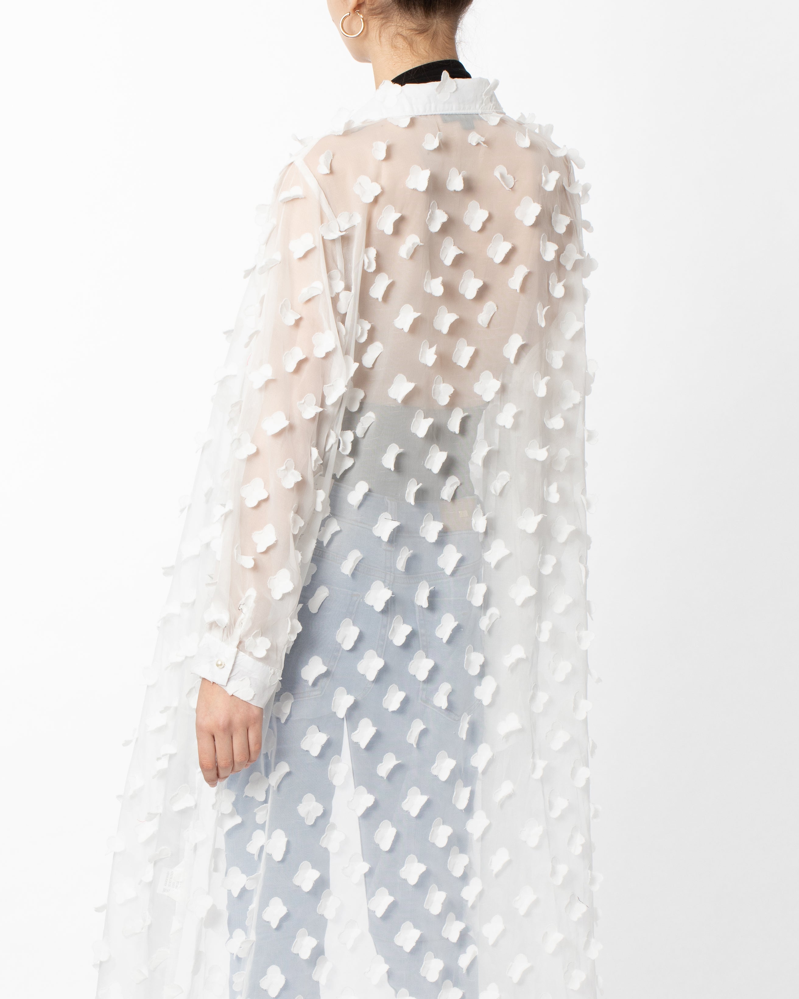 Olivia Row™ | Oversized long shirt dress with floral embellished design in White