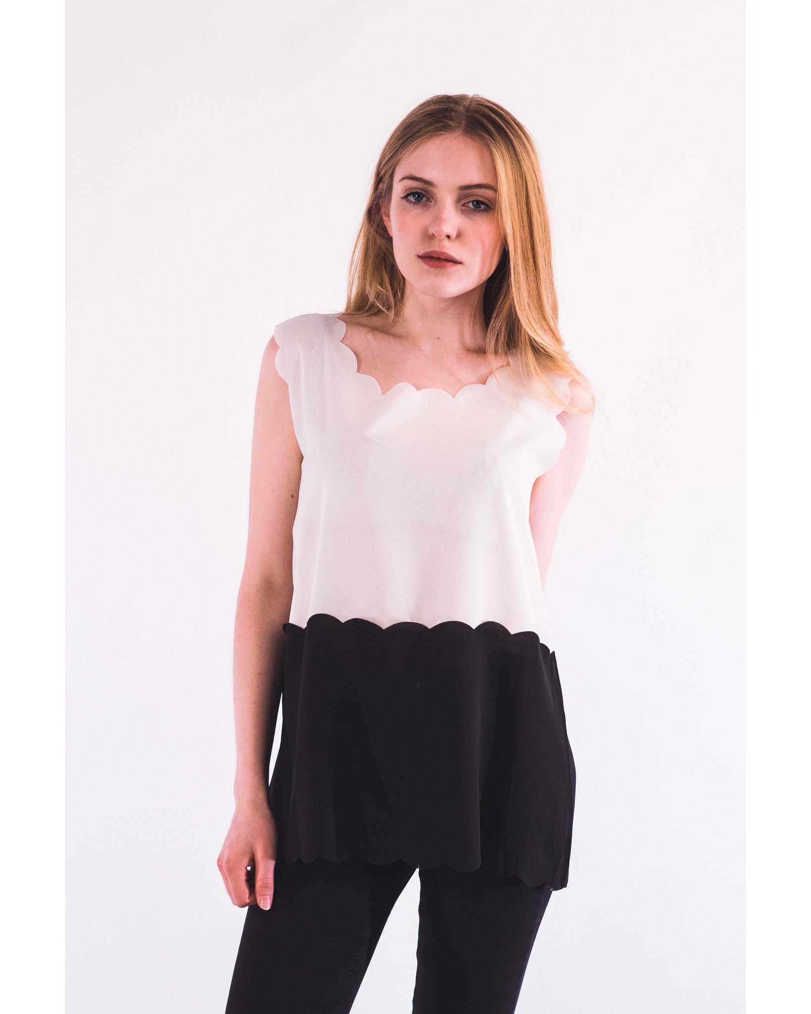 Olivia Row™ | Scallop edge Chiffon Vest (WHITE)