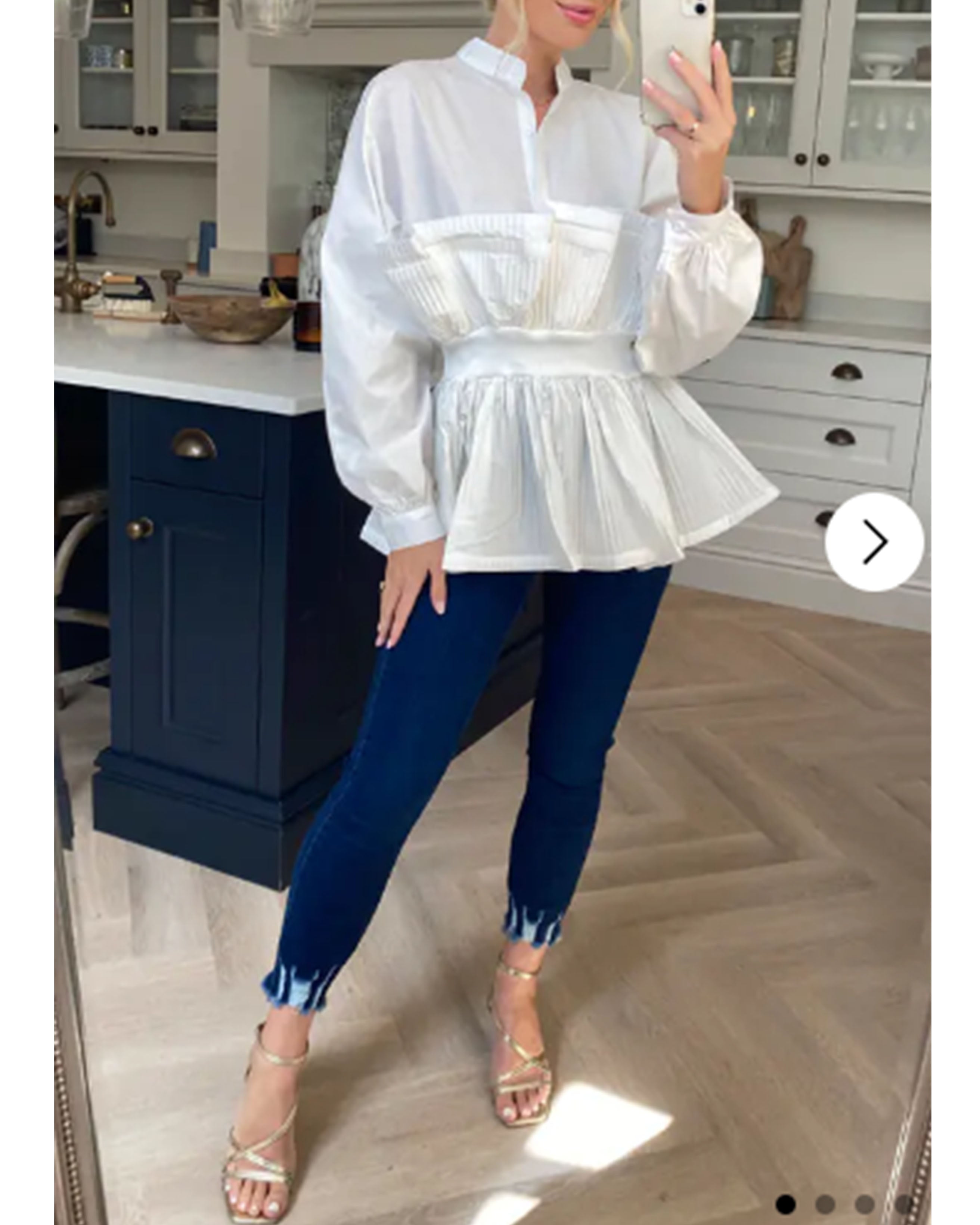 Olivia Row™ | Ruffle design around chest and hem cotton shirt in white