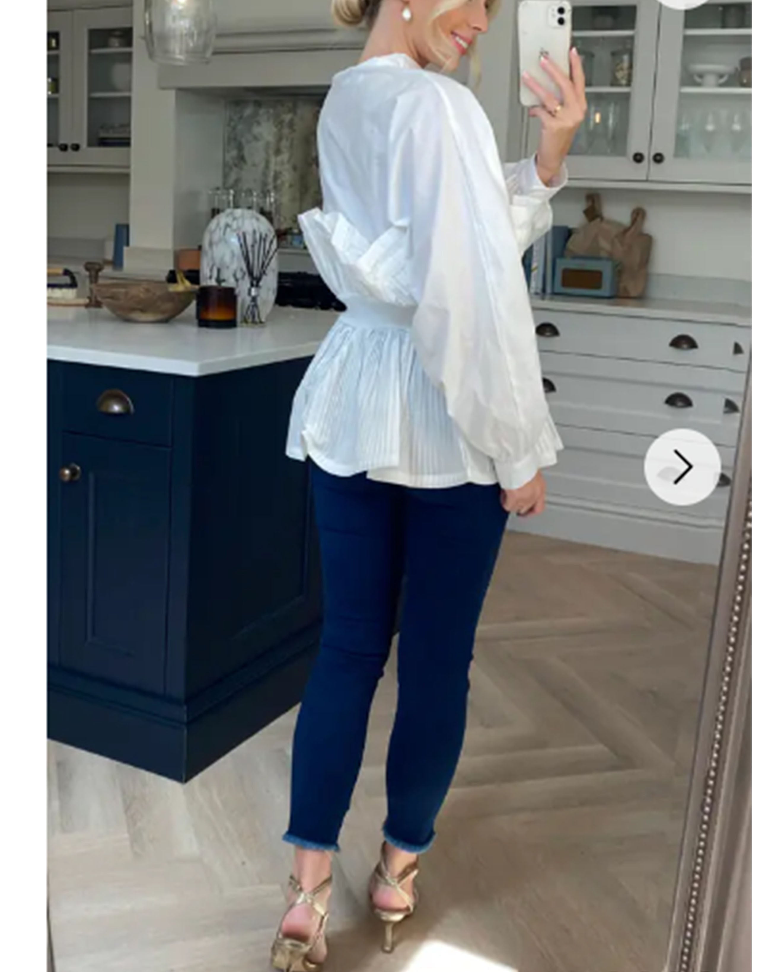 Olivia Row™ | Ruffle design around chest and hem cotton shirt in white