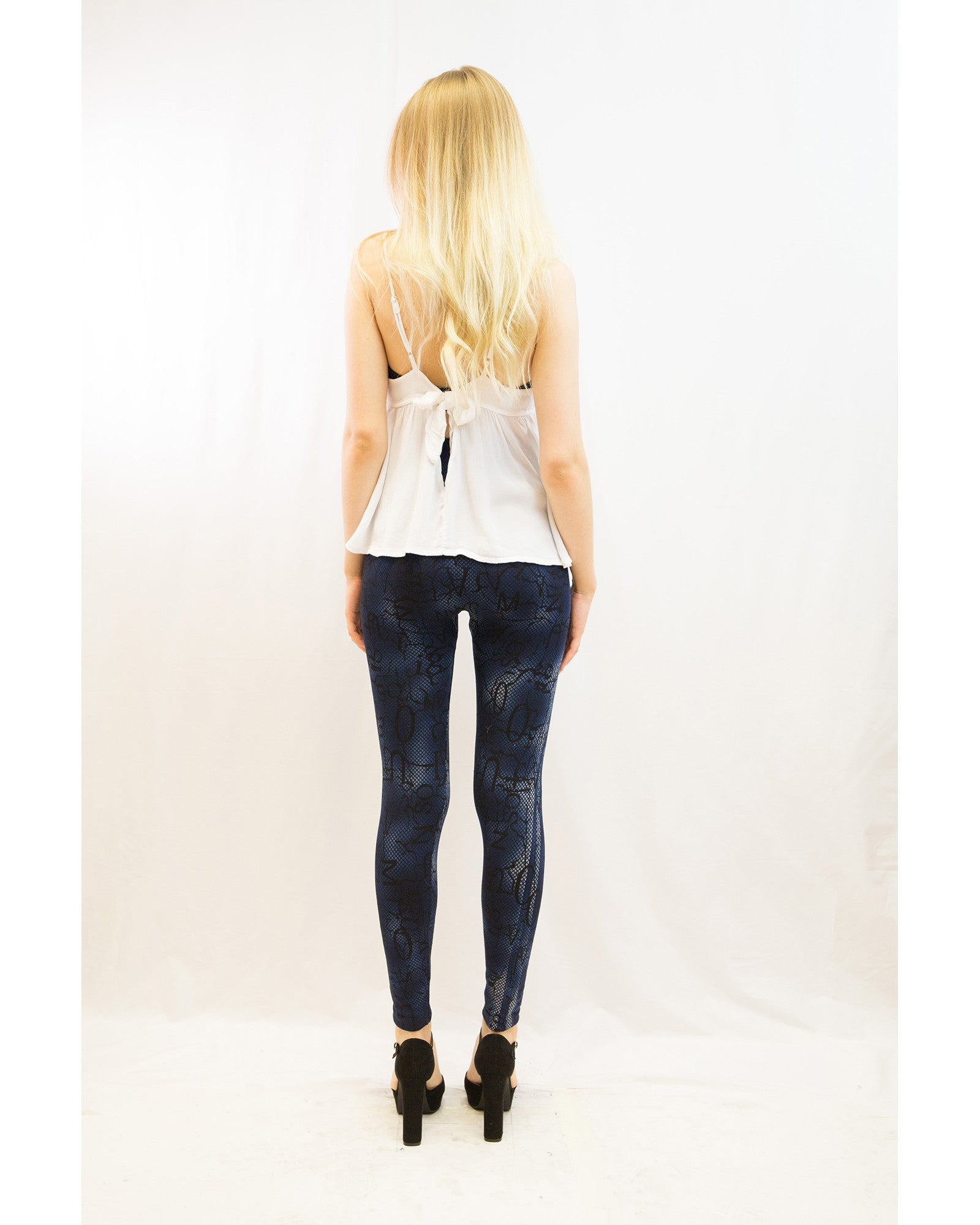 Olivia Row™ | Blue leopard feather print fleece leggings