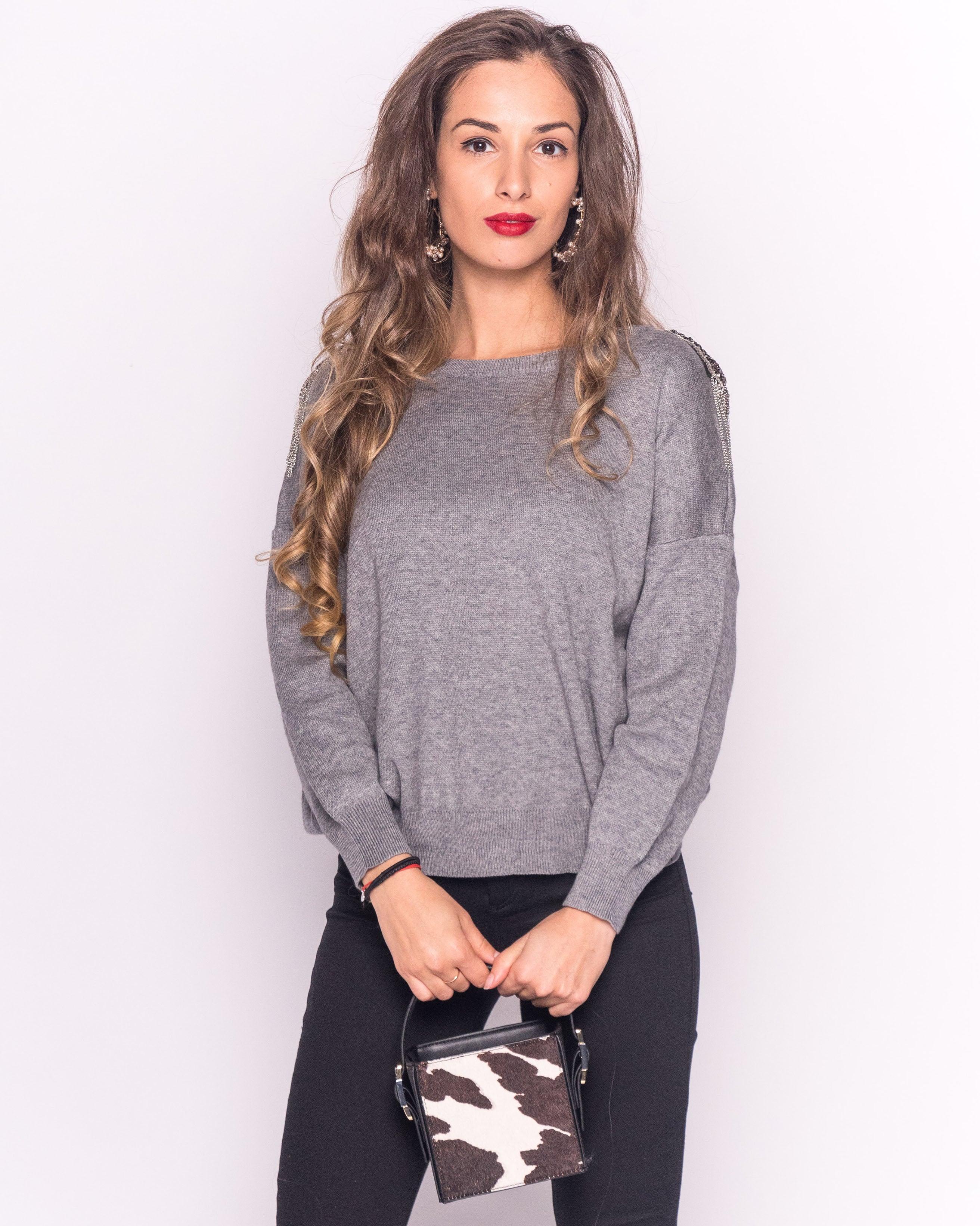 Olivia Row™ | Jumper with Crystal Shoulder Patch with Chain