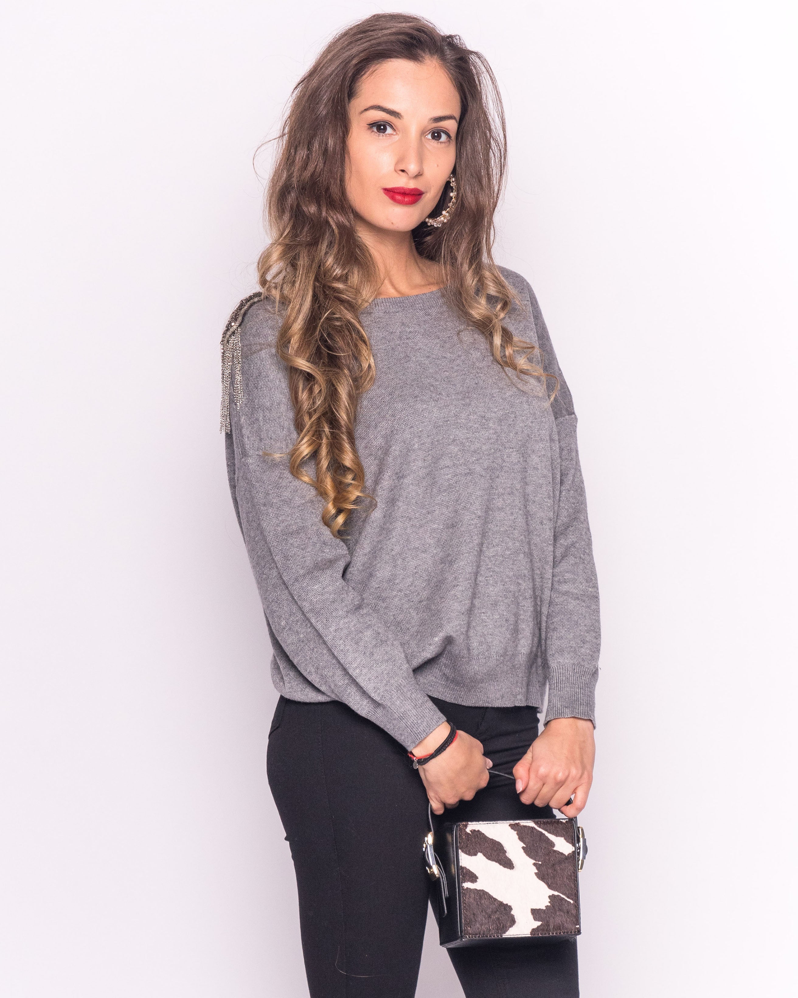 Olivia Row™ | Jumper with Crystal Shoulder Patch with Chain