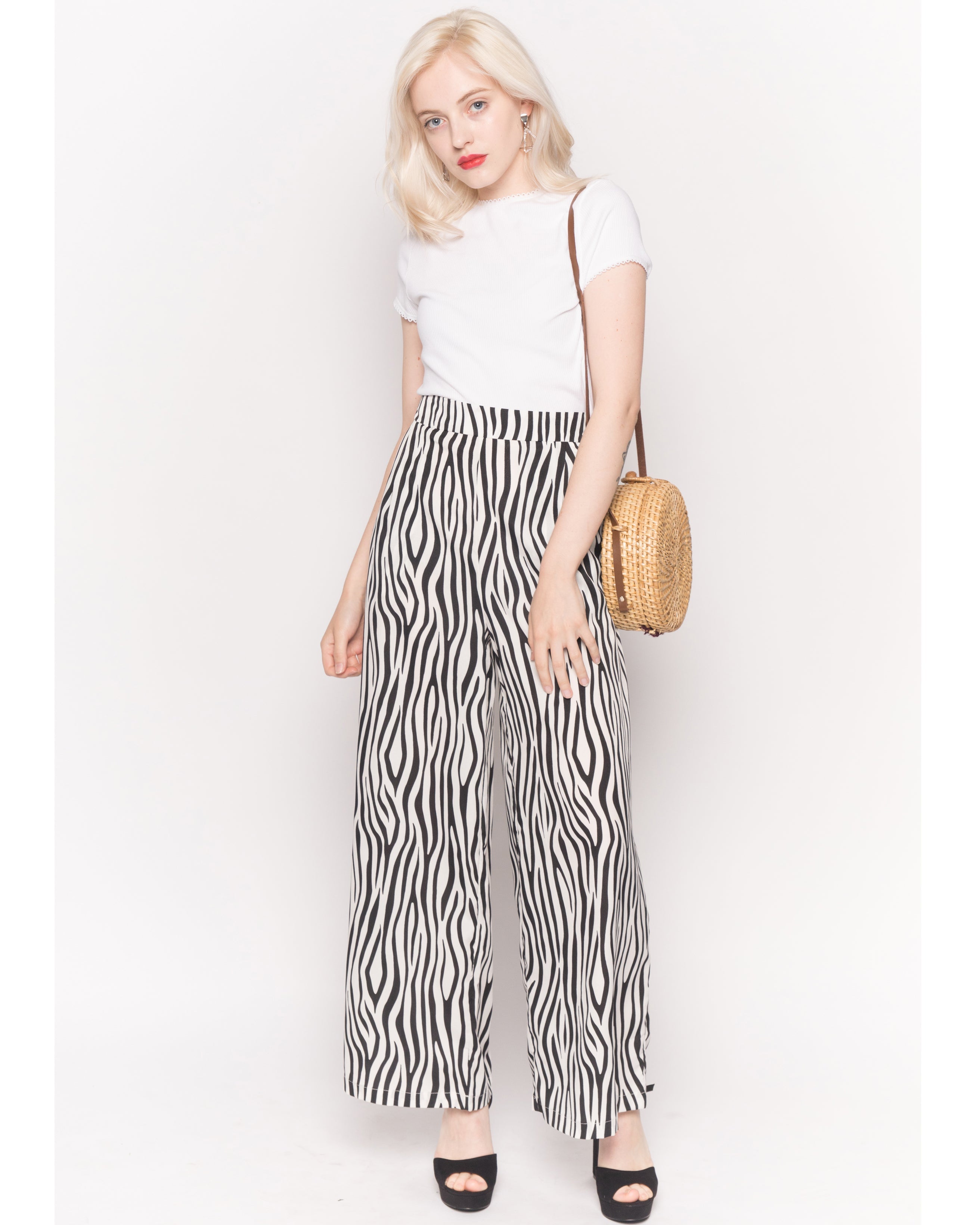 Olivia Row™ | Wide Leg Trousers in Black and White Zebra Print