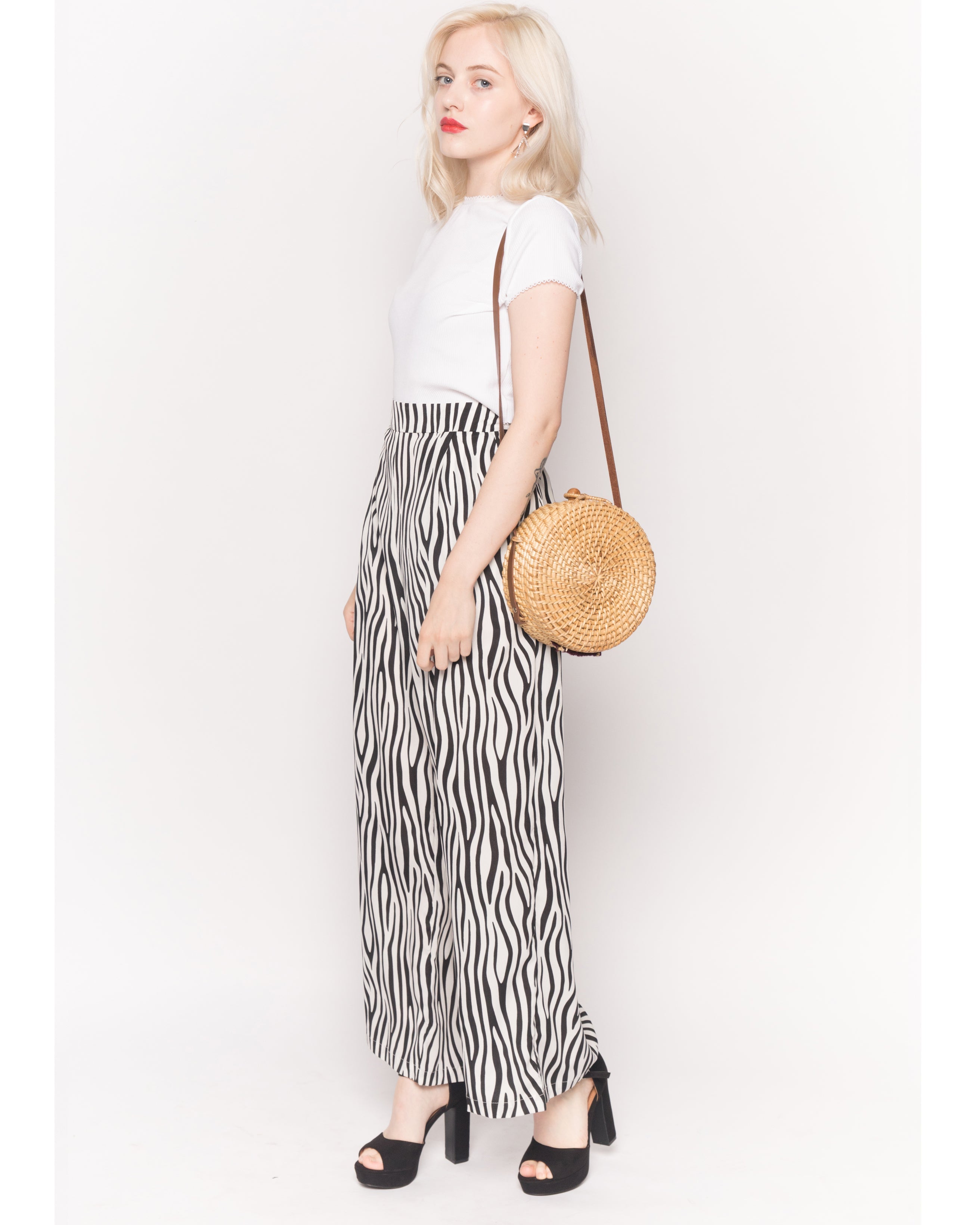 Olivia Row™ | Wide Leg Trousers in Black and White Zebra Print