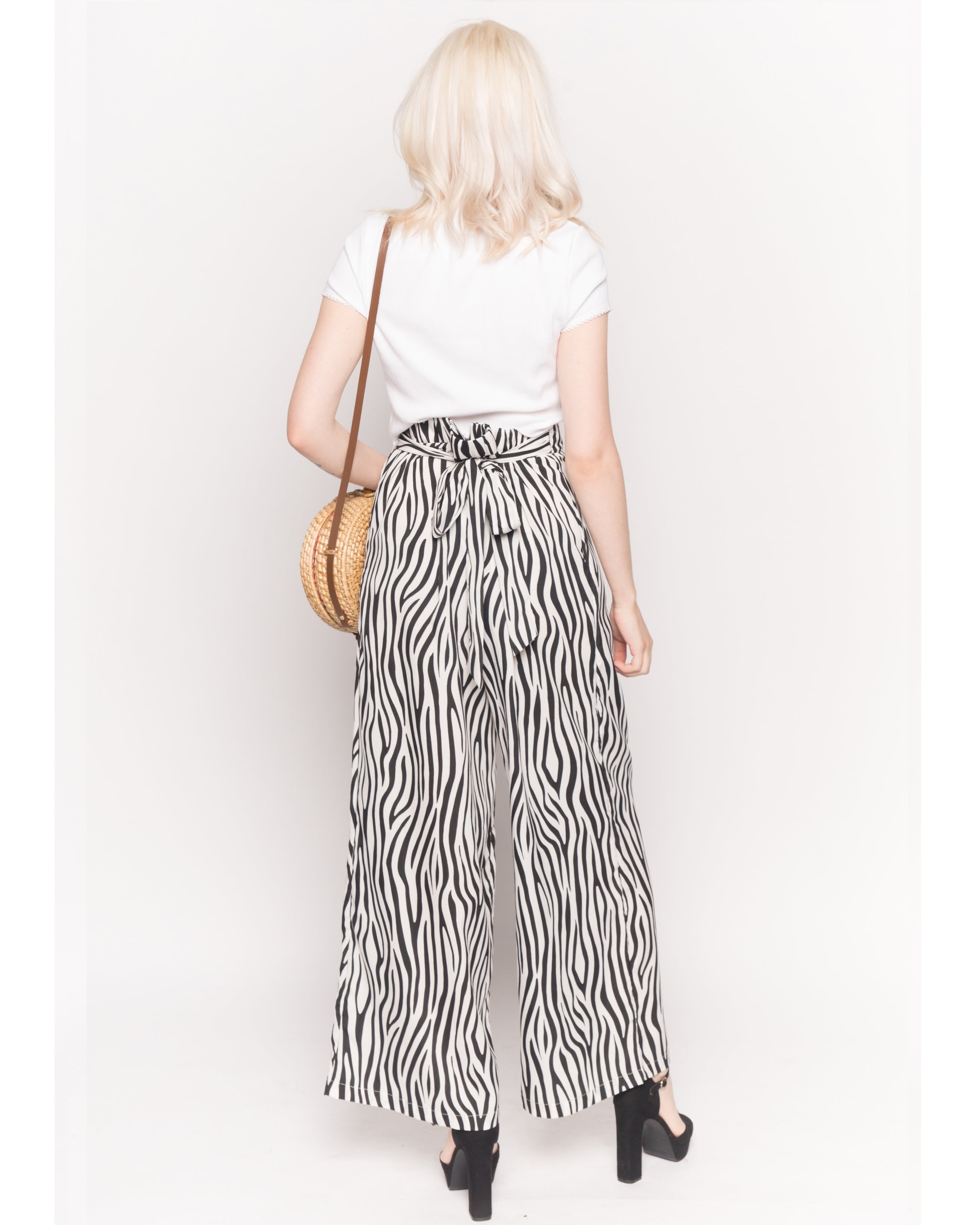 Olivia Row™ | Wide Leg Trousers in Black and White Zebra Print